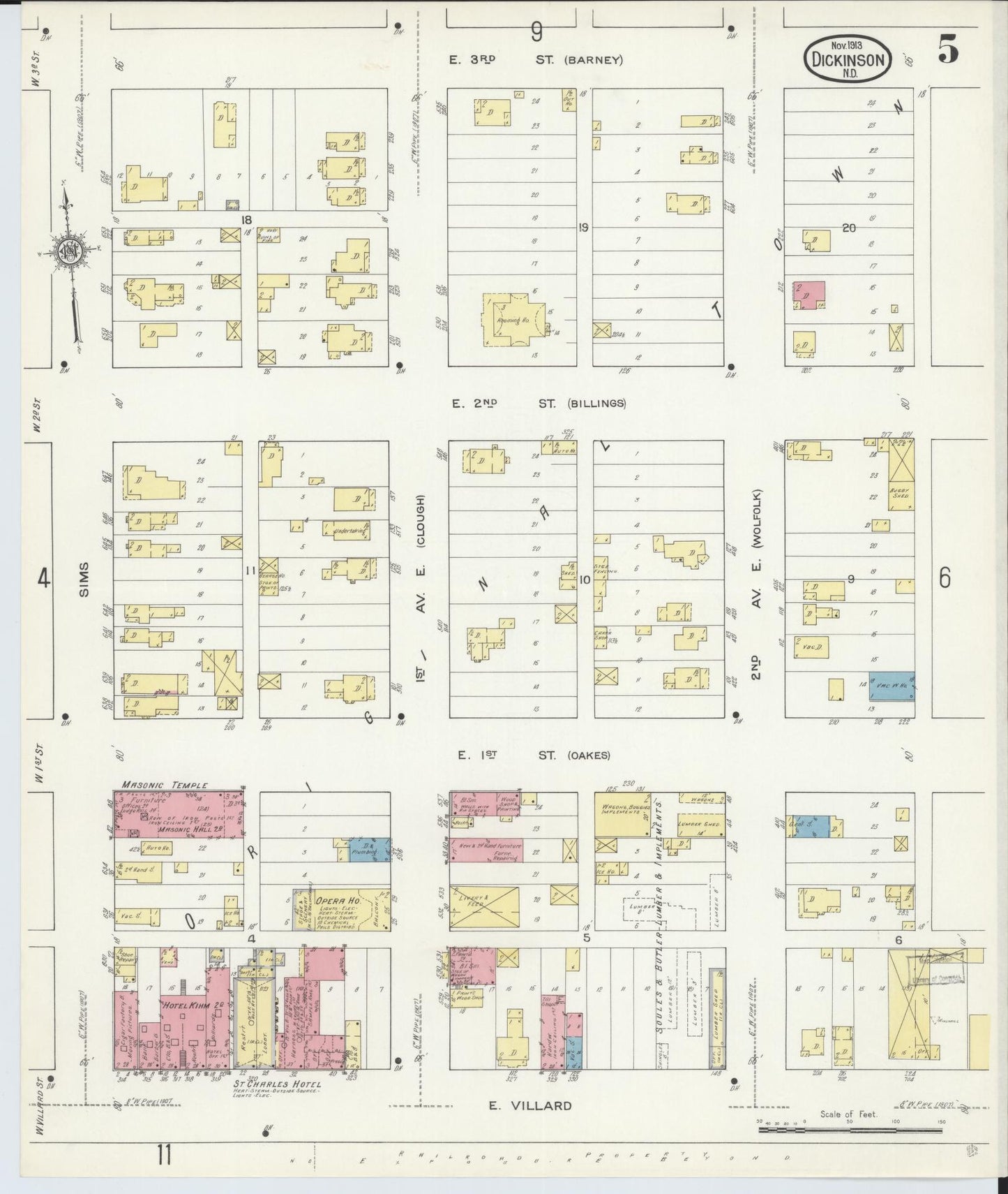 Sanborn Fire Insurance Map from Dickinson, Stark County, North Dakota (1913), Sheet #0005 - Historic Sanborn Fire Insurance Map Print, vintage old map wall art, antique decor, genealogy gift, North Dakota North Dakota map