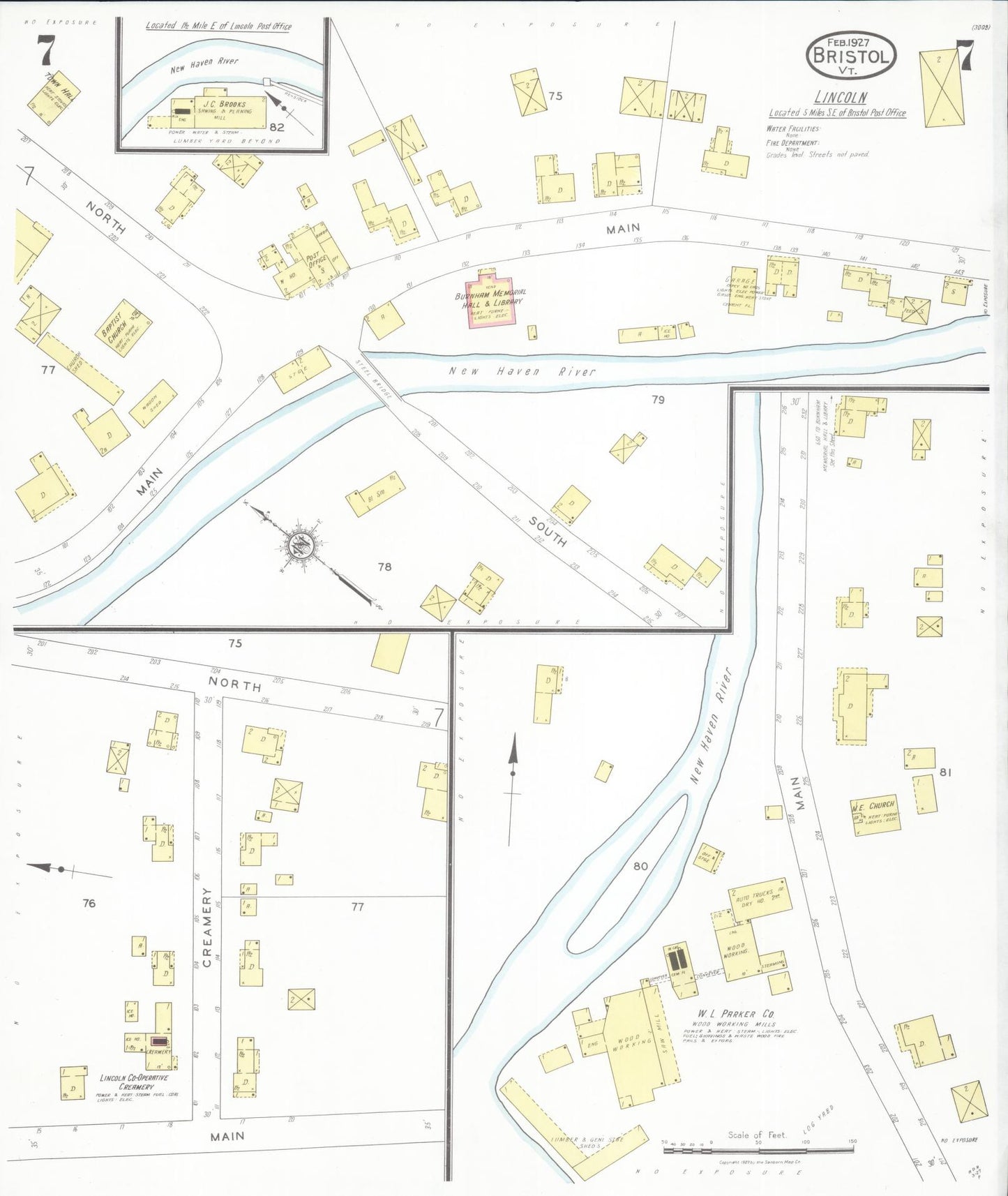 Sanborn Fire Insurance Map from Bristol, Addison County, Vermont (1927), Sheet #0007 - Historic Sanborn Fire Insurance Map Print, vintage old map wall art, antique decor, genealogy gift, Vermont Vermont map