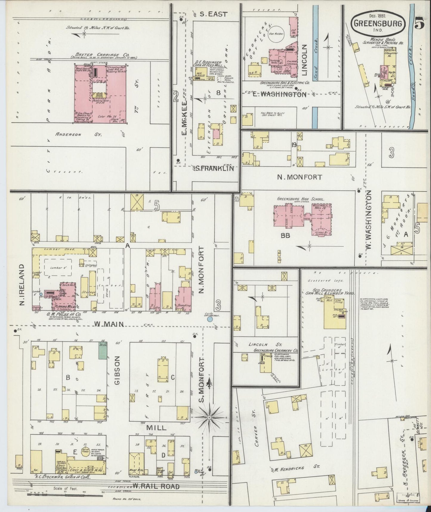 Sanborn Fire Insurance Map from Greensburg, Decatur County, Indiana (1897), Sheet #0005 - Complete Map Set gallery image, historic Sanborn map, vintage wall art, Indiana Indiana