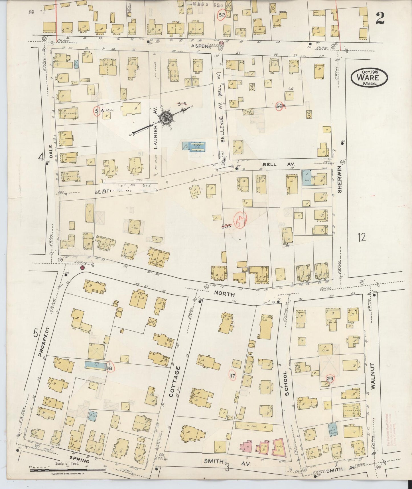 Sanborn Fire Insurance Map from Ware, Hampshire County, Massachusetts (1946), Sheet #0002 - Historic Sanborn Fire Insurance Map Print, vintage old map wall art, antique decor, genealogy gift, Massachusetts Massachusetts map