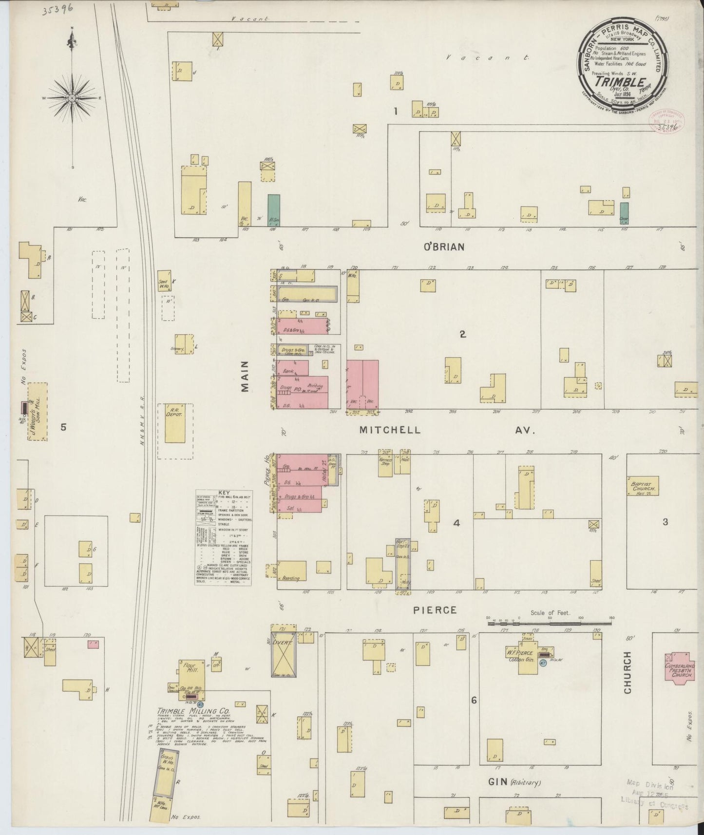 Sanborn Fire Insurance Map from Trimble, Dyer County, Tennessee (1894), Sheet #0001 - Historic Sanborn Fire Insurance Map Print, vintage old map wall art, antique decor, genealogy gift, Tennessee Tennessee map