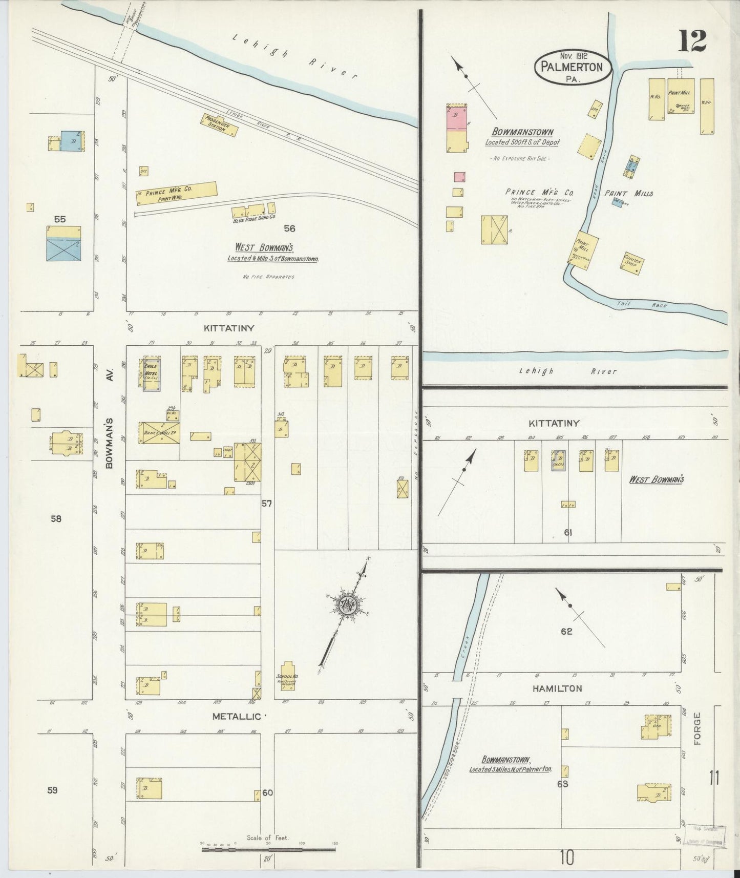 Sanborn Fire Insurance Map from Palmerton, Carbon County, Pennsylvania (1912), Sheet #0012 - Complete Map Set gallery image, historic Sanborn map, vintage wall art, Pennsylvania Pennsylvania