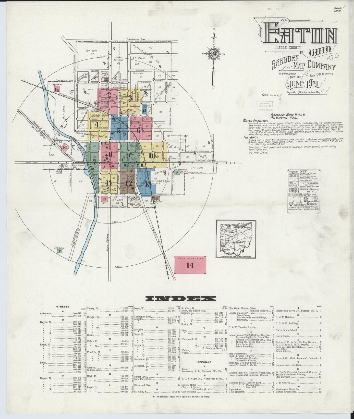 Sanborn Fire Insurance Map from Eaton, Preble County, Ohio (1921), Sheet #0001 - Historic Sanborn Fire Insurance Map Print, vintage old map wall art, antique decor, genealogy gift, Ohio Ohio map