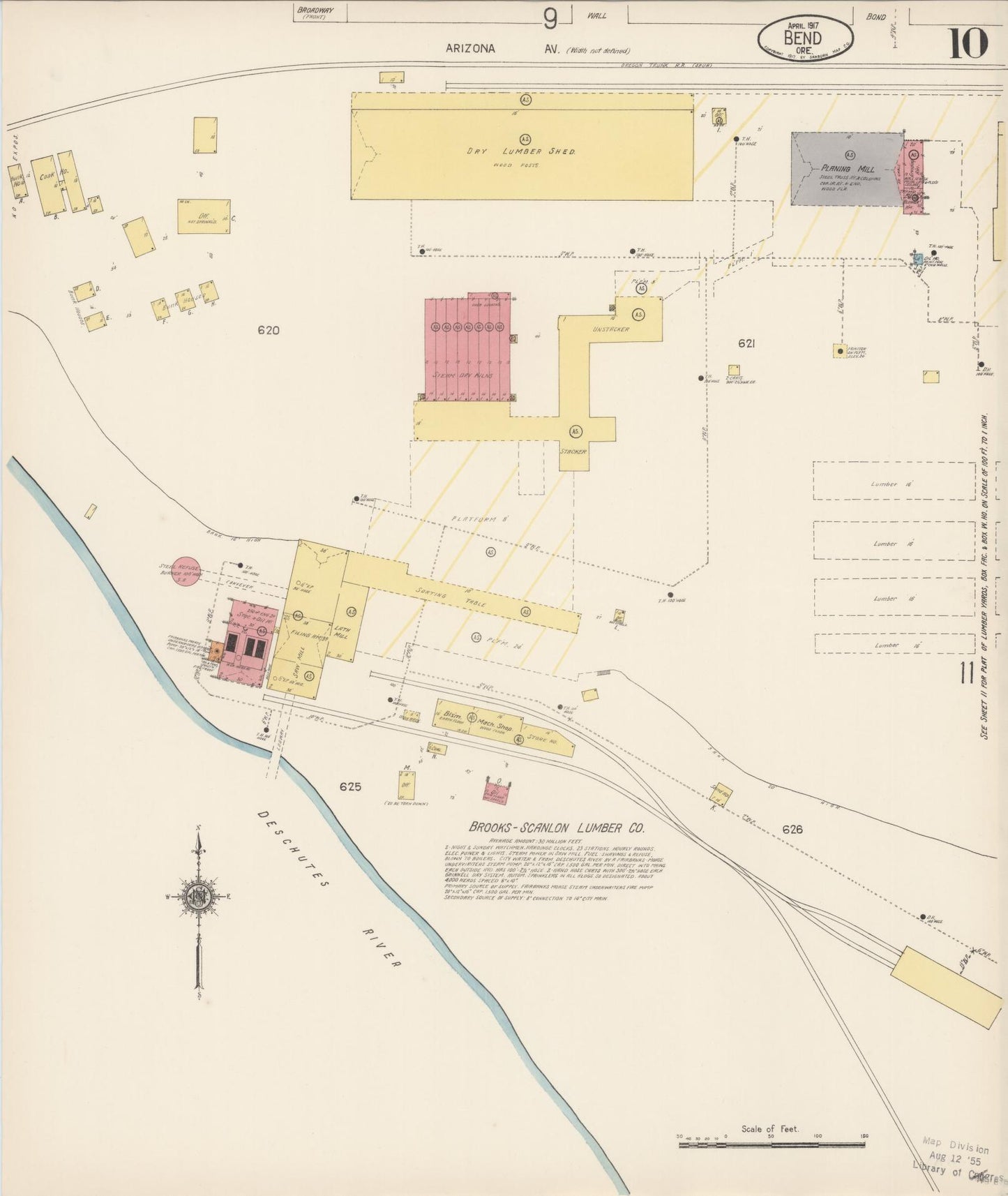 Sanborn Fire Insurance Map from Bend, Deschutes County, Oregon (1917), Sheet #0010 - Historic Sanborn Fire Insurance Map Print, vintage old map wall art, antique decor, genealogy gift, Oregon Oregon map