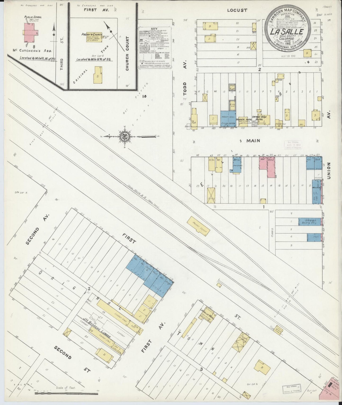 Sanborn Fire Insurance Map from La Salle, Weld County, Colorado (1912), Sheet #0001 - Historic Sanborn Fire Insurance Map Print, vintage old map wall art, antique decor, genealogy gift, Colorado Colorado map