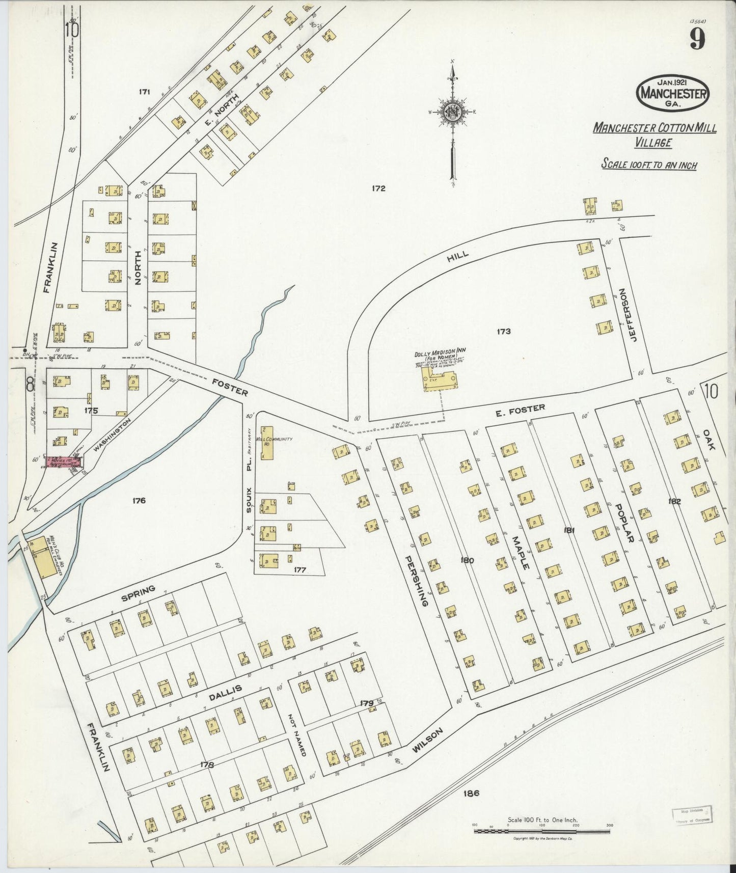 Sanborn Fire Insurance Map from Manchester, Meriweather County, Georgia (1921), Sheet #0009 - Historic Sanborn Fire Insurance Map Print, vintage old map wall art, antique decor, genealogy gift, Georgia Georgia map