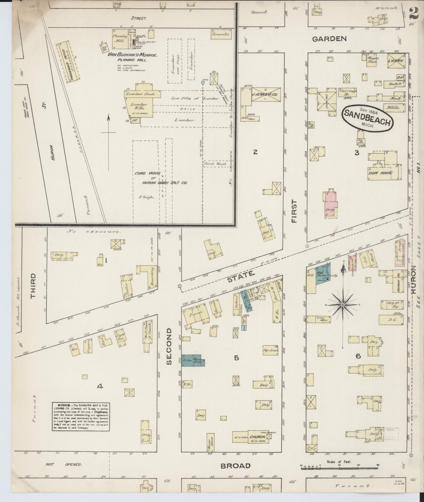 Sanborn Fire Insurance Map from Sand Beach, Huron County, Michigan (1884), Sheet #0002 - Complete Map Set gallery image, historic Sanborn map, vintage wall art, Michigan Michigan