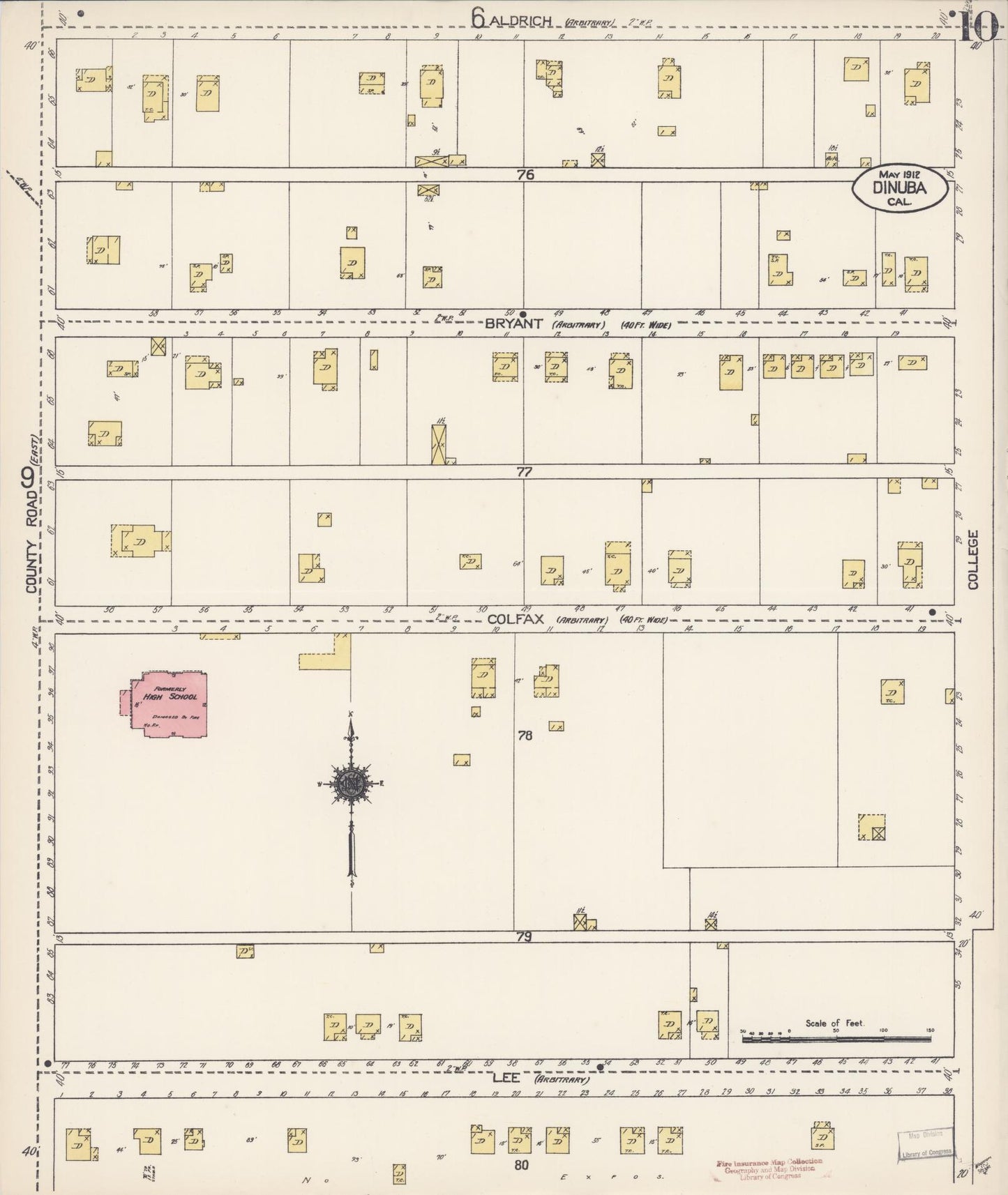 Sanborn Fire Insurance Map from Dinuba, Tulare County, California (1912), Sheet #0010 - Complete Map Set gallery image, historic Sanborn map, vintage wall art, California California