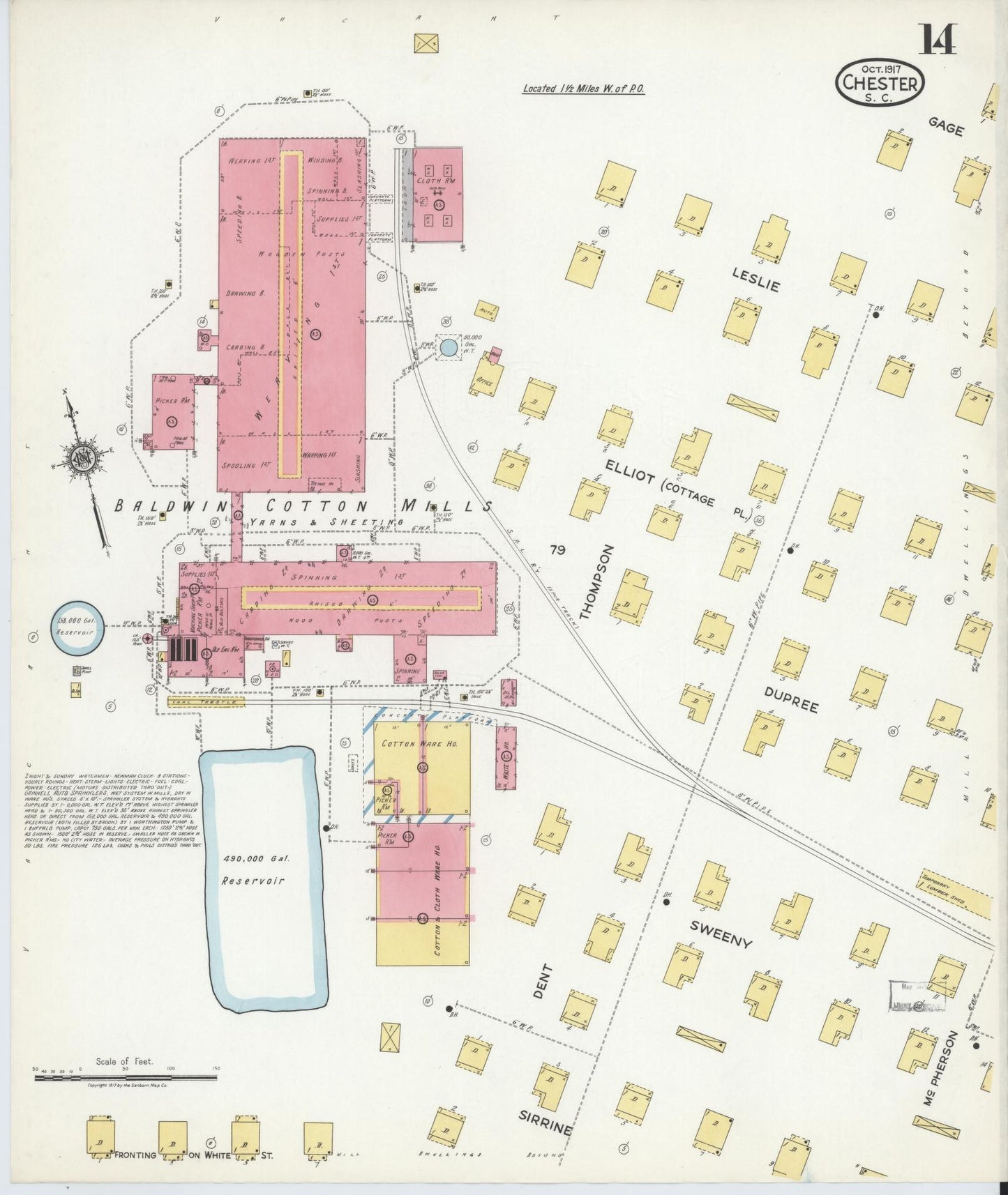 Sanborn Fire Insurance Map from Chester, Chester County, South Carolina (1917), Sheet #0014 - Complete Map Set gallery image, historic Sanborn map, vintage wall art, South Carolina South Carolina