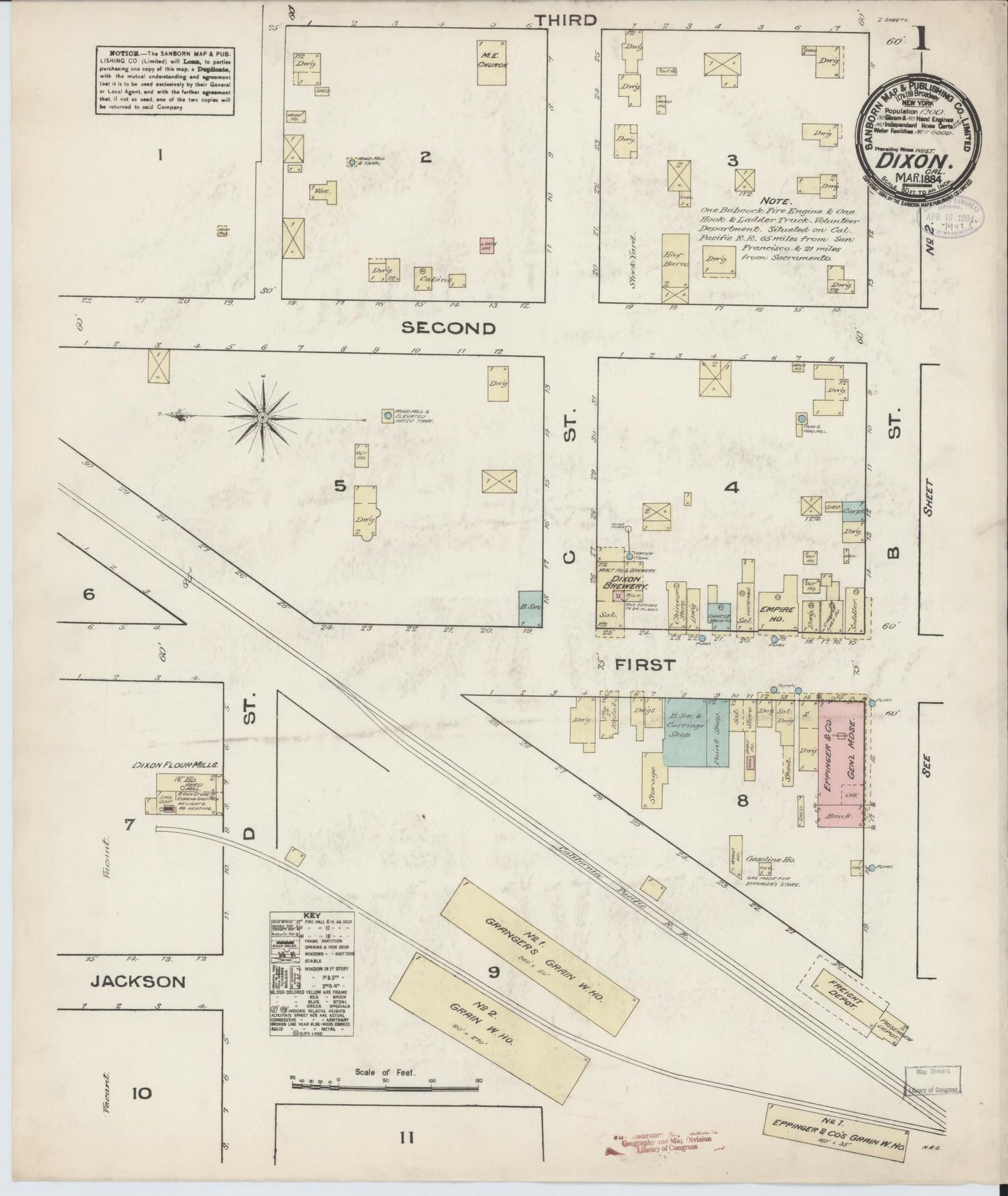Sanborn Fire Insurance Map from Dixon, Solano County, California (1884), Sheet #0001 - Historic Sanborn Fire Insurance Map Print, vintage old map wall art, antique decor, genealogy gift, California California map