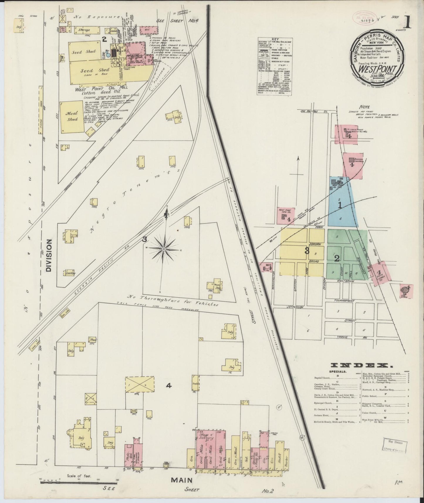 Sanborn Fire Insurance Map from West Point, Clay County, Mississippi (1890), Sheet #0001 - Historic Sanborn Fire Insurance Map Print, vintage old map wall art, antique decor, genealogy gift, Mississippi Mississippi map