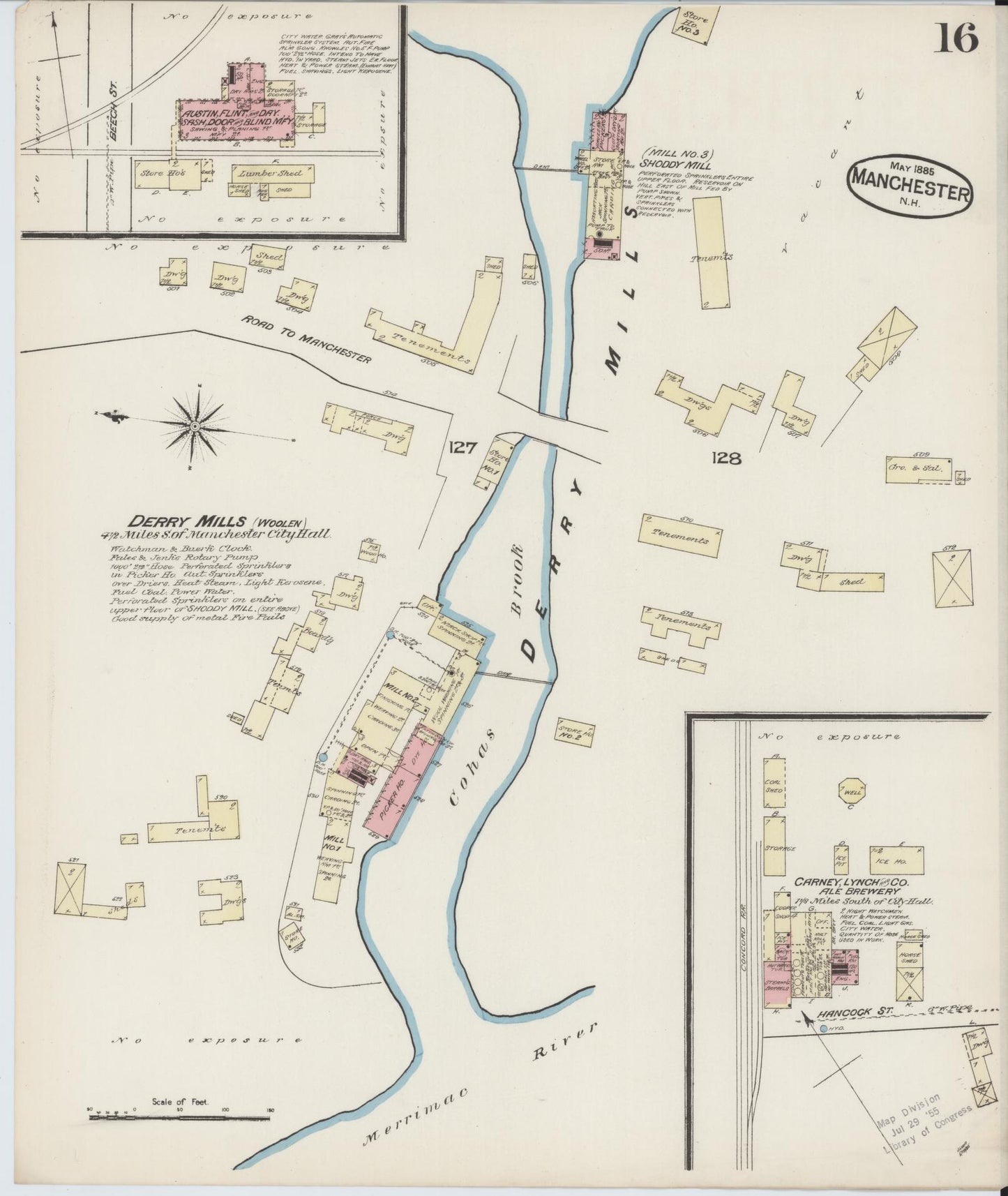 Sanborn Fire Insurance Map from Manchester, Hillsborough County, New Hampshire. (1885), Sheet 16 – Historic Sanborn Fire Insurance Map Print