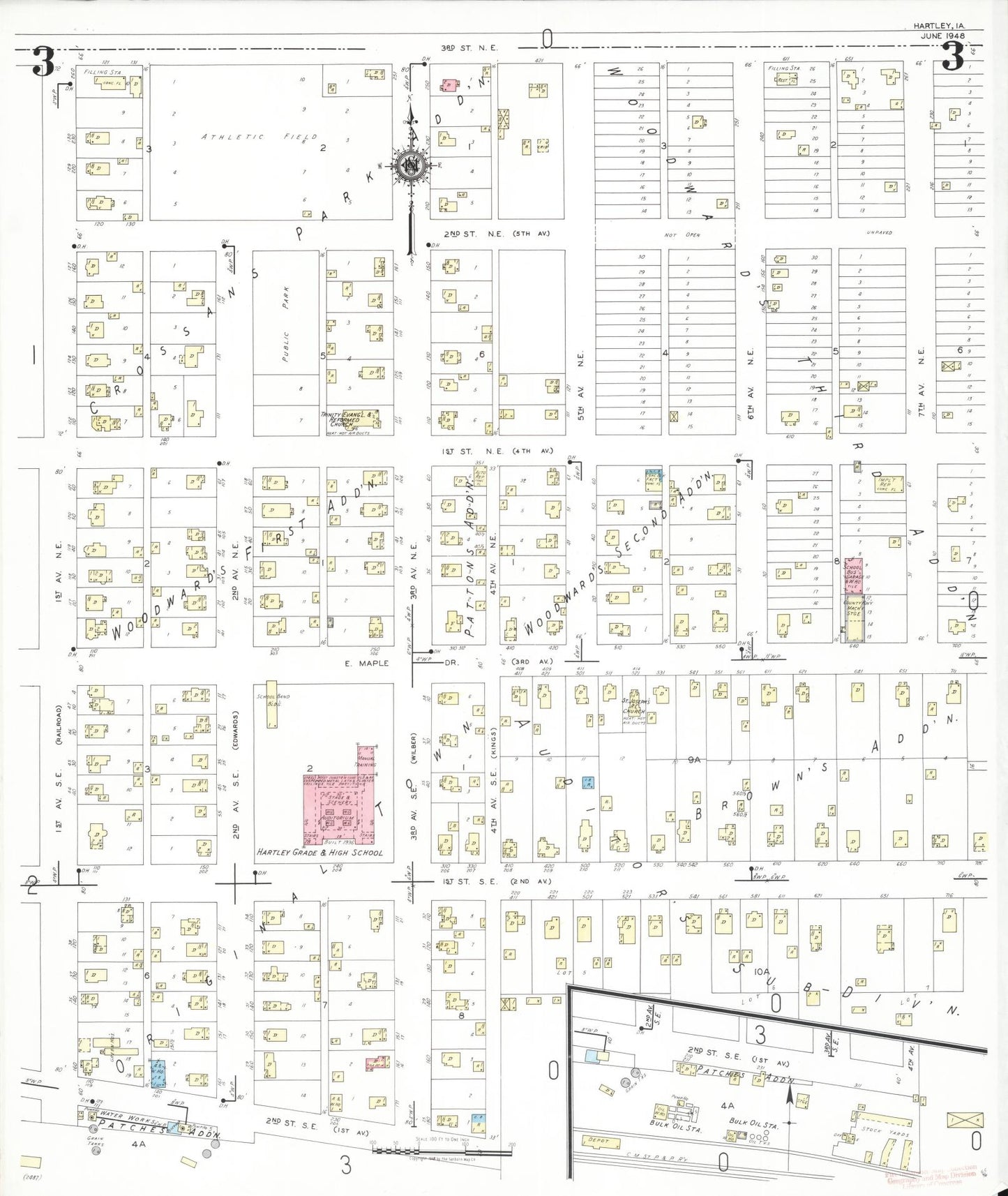 Sanborn Fire Insurance Map from Hartley, O'Brien County, Iowa (1948), Sheet #0003 - Historic Sanborn Fire Insurance Map Print, vintage old map wall art