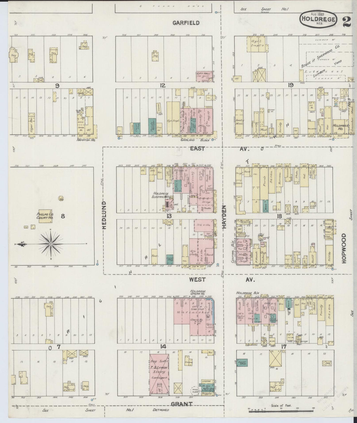 Sanborn Fire Insurance Map from Holdrege, Phelps County, Nebraska (1889), Sheet #0002 - Historic Sanborn Fire Insurance Map Print, vintage old map wall art, antique decor, genealogy gift, Nebraska Nebraska map
