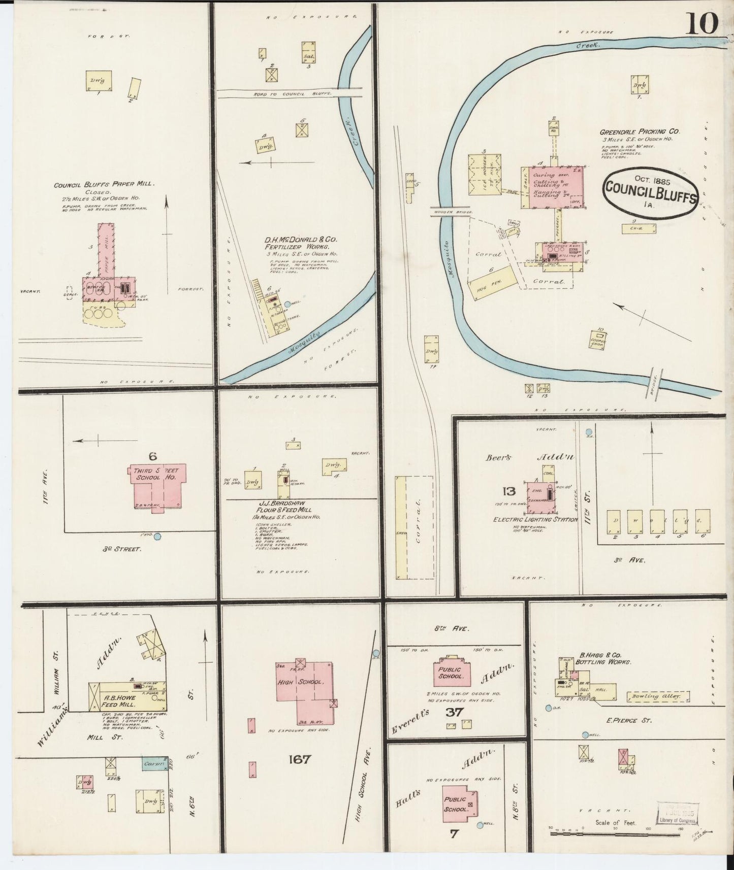Sanborn Fire Insurance Map from Council Bluffs, Pottawattamie County, Iowa (1885), Sheet #0010 - Historic Sanborn Fire Insurance Map Print, vintage old map wall art