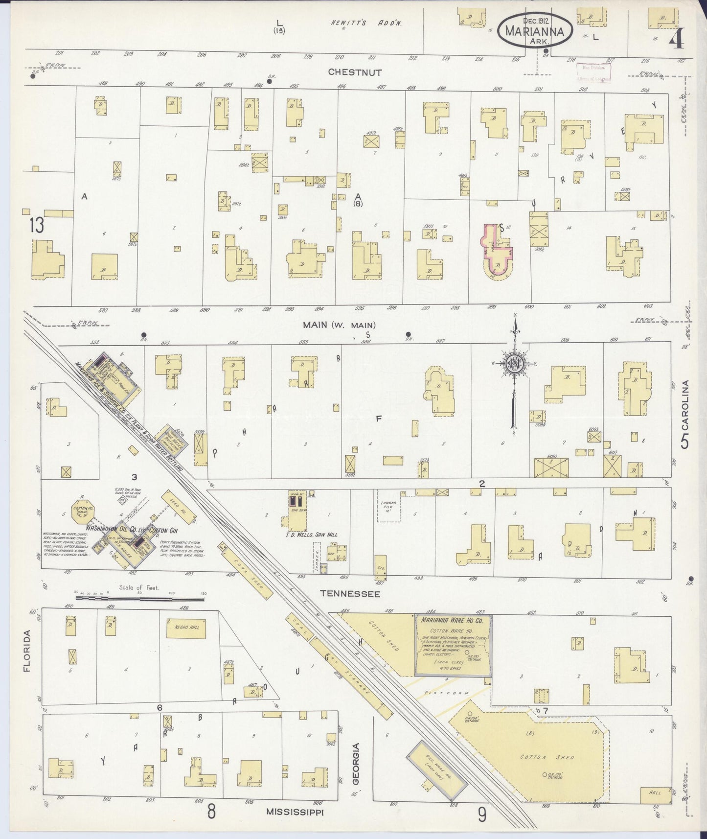 Sanborn Fire Insurance Map from Marianna, Lee County, Arkansas (1912), Sheet #0004 - Historic Sanborn Fire Insurance Map Print, vintage old map wall art, antique decor, genealogy gift, Arkansas Arkansas map