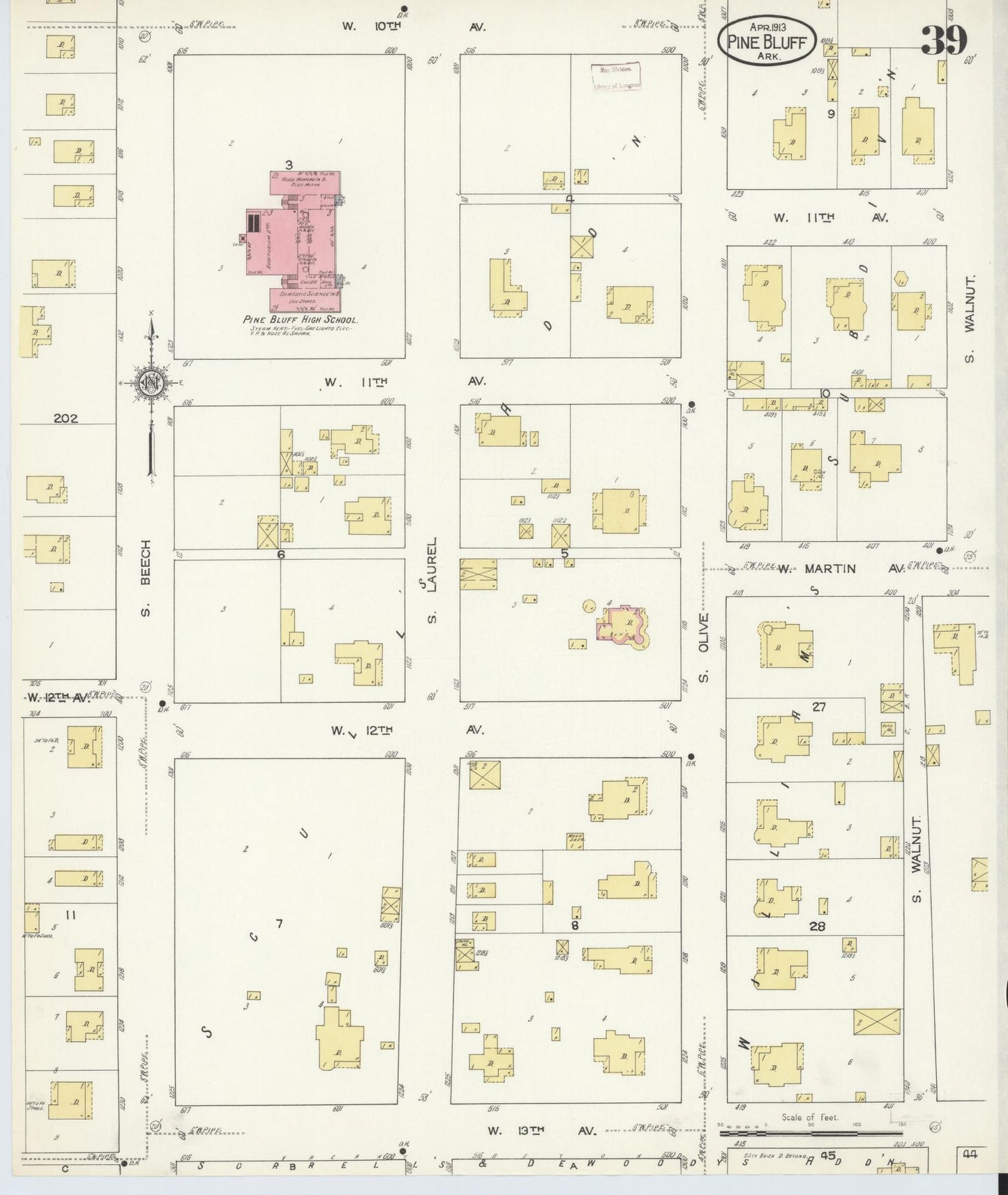 Sanborn Fire Insurance Map from Pine Bluff, Jefferson County, Arkansas (1913), Sheet #0039 - Historic Sanborn Fire Insurance Map Print, vintage old map wall art, antique decor, genealogy gift, Arkansas Arkansas map