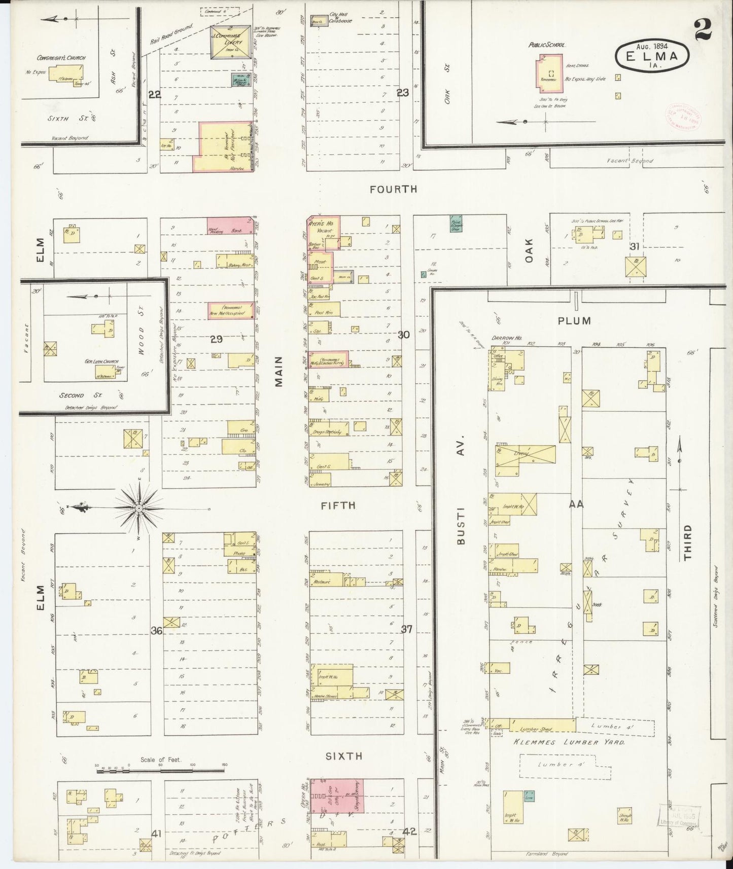 Sanborn Fire Insurance Map from Elma, Howard County, Iowa (1894), Sheet #0002 - Historic Sanborn Fire Insurance Map Print, vintage old map wall art