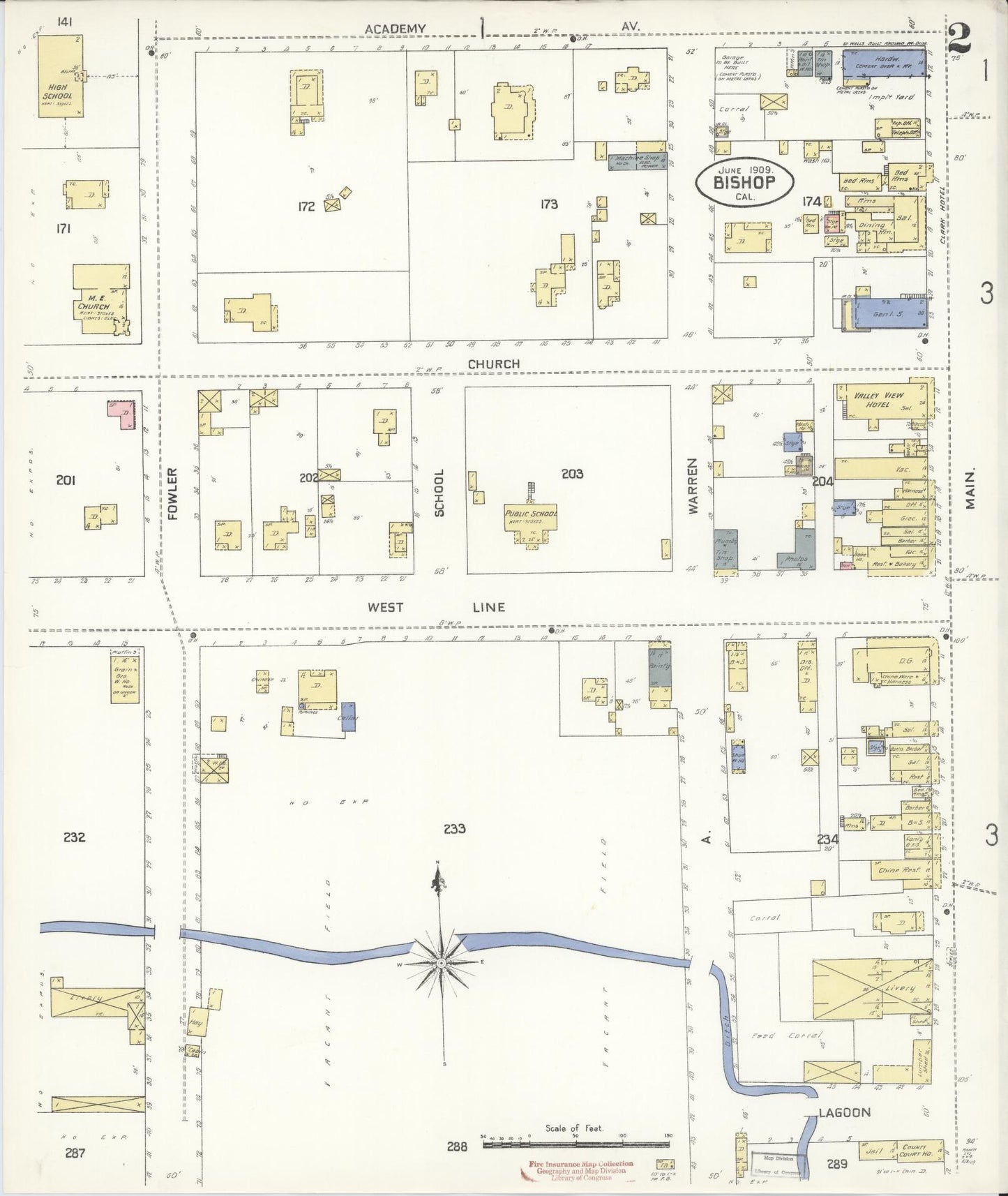 Sanborn Fire Insurance Map from Bishop, Inyo County, California (1909), Sheet #0002 - Historic Sanborn Fire Insurance Map Print, vintage old map wall art, antique decor, genealogy gift, California California map