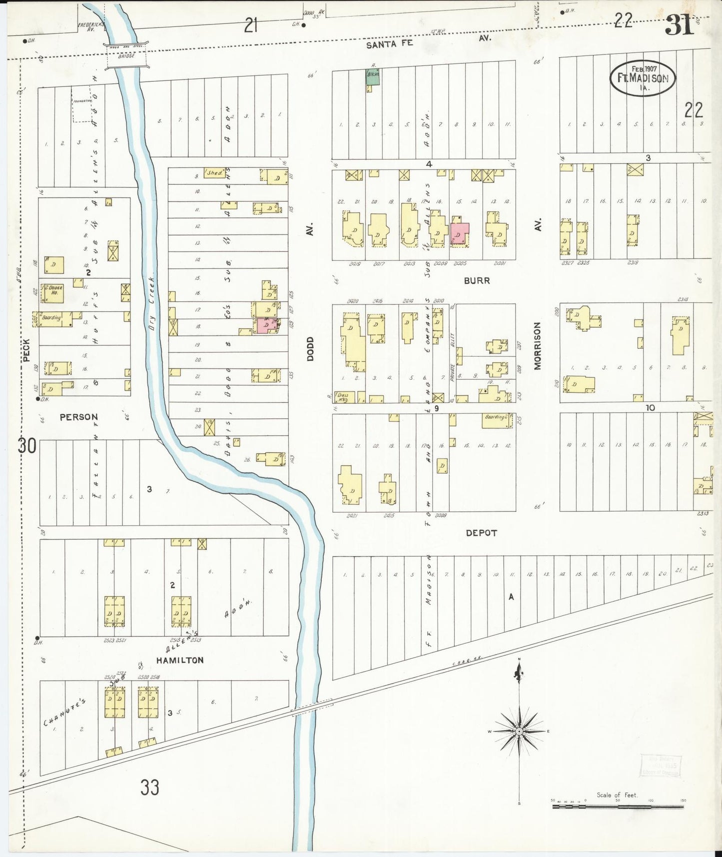 Sanborn Fire Insurance Map from Fort Madison, Lee County, Iowa (1907), Sheet #0031 - Historic Sanborn Fire Insurance Map Print, vintage old map wall art