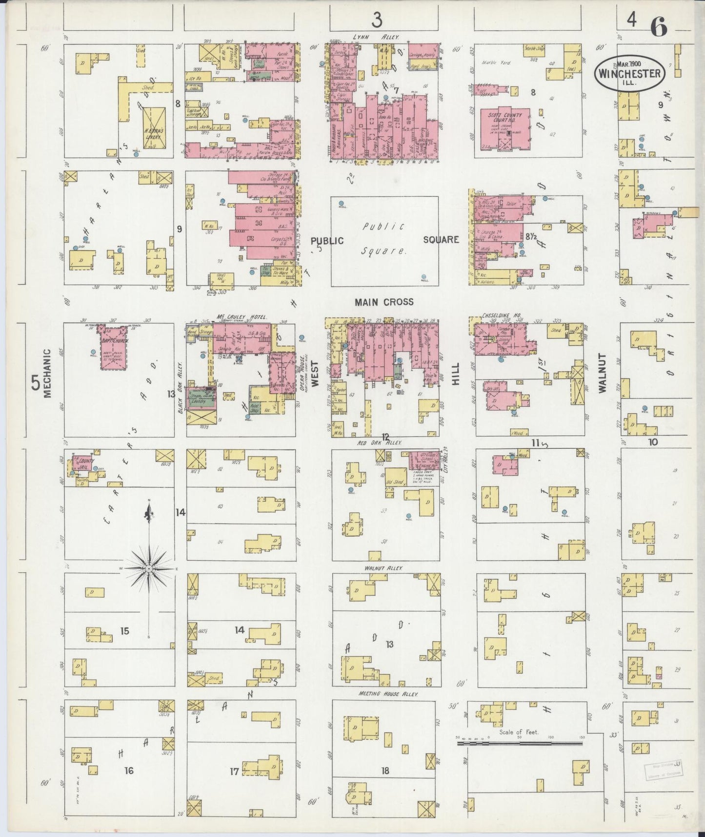 Sanborn Fire Insurance Map from Winchester, Scott County, Illinois (1900), Sheet #0006 - Complete Map Set gallery image, historic Sanborn map, vintage wall art, Illinois Illinois