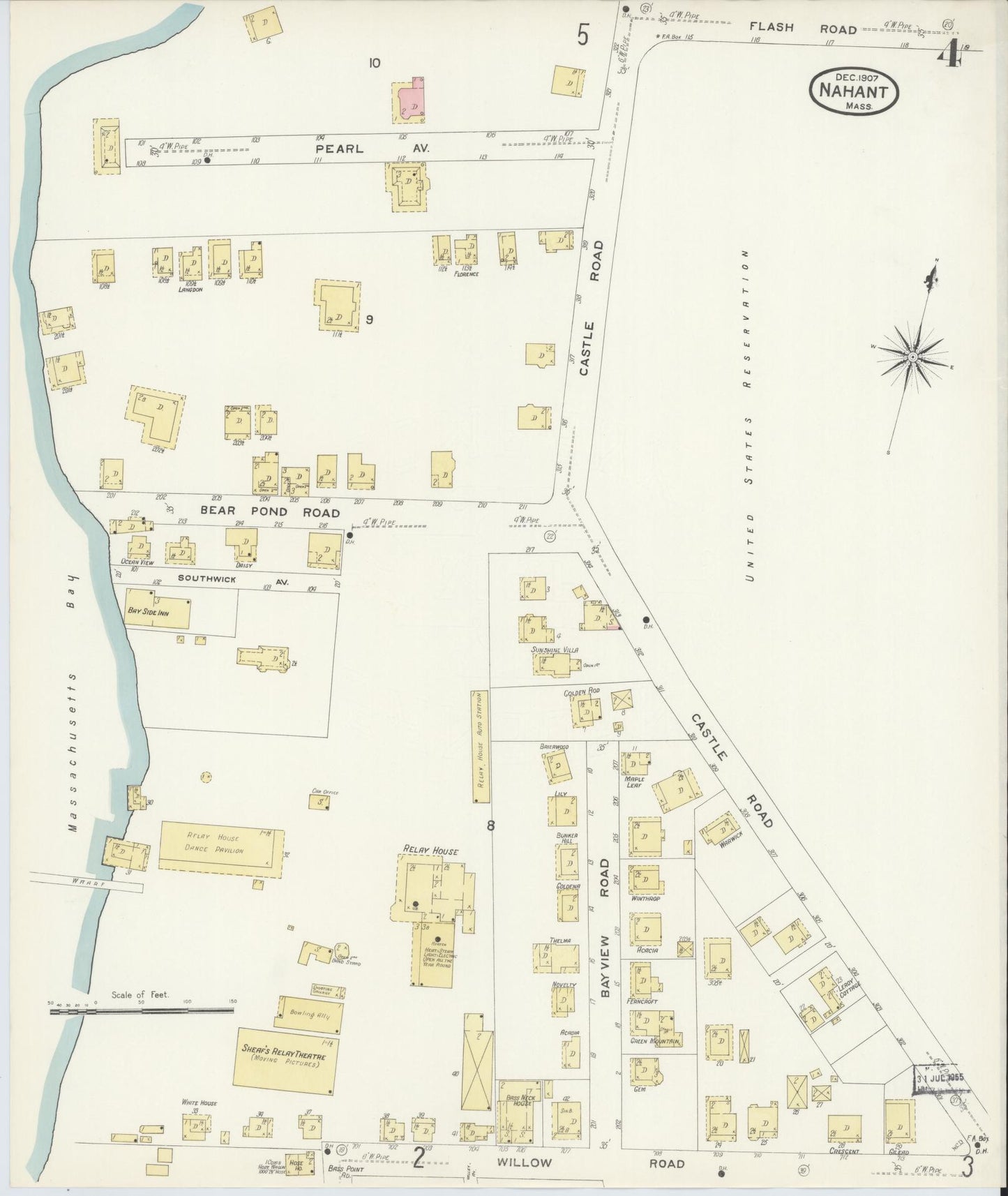 Sanborn Fire Insurance Map from Nahant, Essex County, Massachusetts (1907), Sheet #0004 - Historic Sanborn Fire Insurance Map Print, vintage old map wall art, antique decor, genealogy gift, Massachusetts Massachusetts map