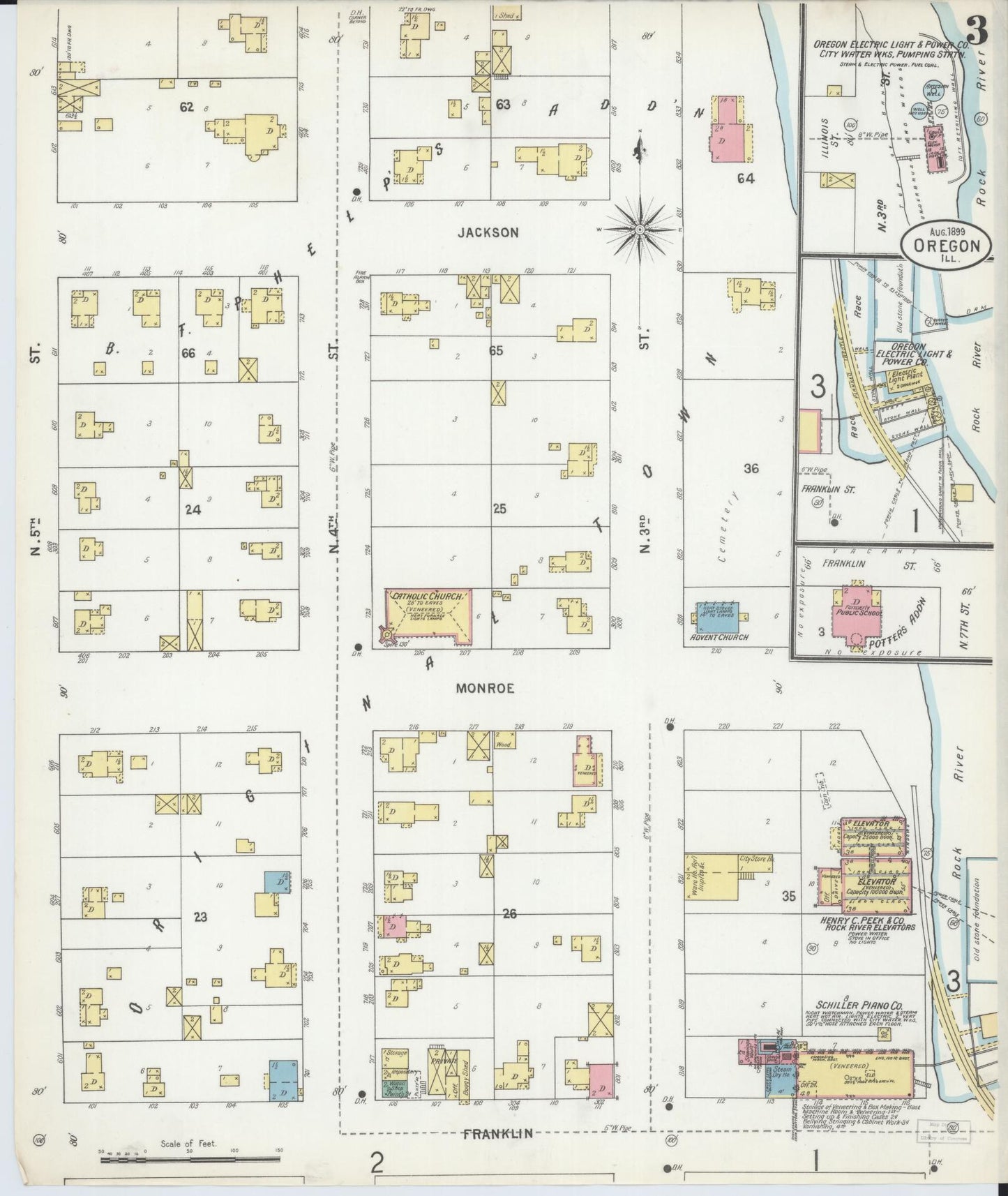 Sanborn Fire Insurance Map from Oregon, Ogle County, Illinois (1899), Sheet #0003 - Complete Map Set gallery image, historic Sanborn map, vintage wall art, Oregon Oregon