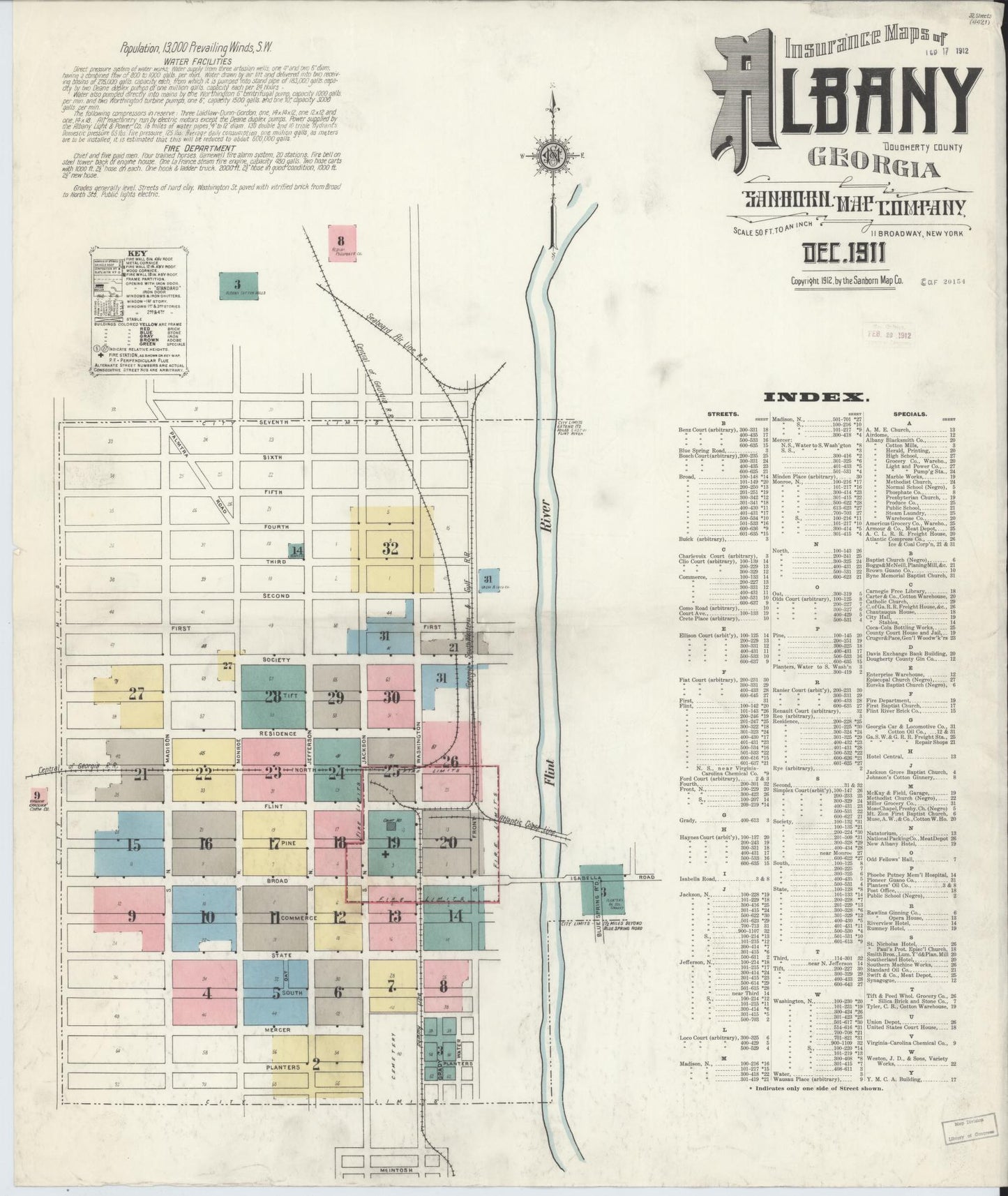 Sanborn Fire Insurance Map from Albany, Dougherty County, Georgia (1911), Sheet #0001 - Historic Sanborn Fire Insurance Map Print, vintage old map wall art, antique decor, genealogy gift, Georgia Georgia map