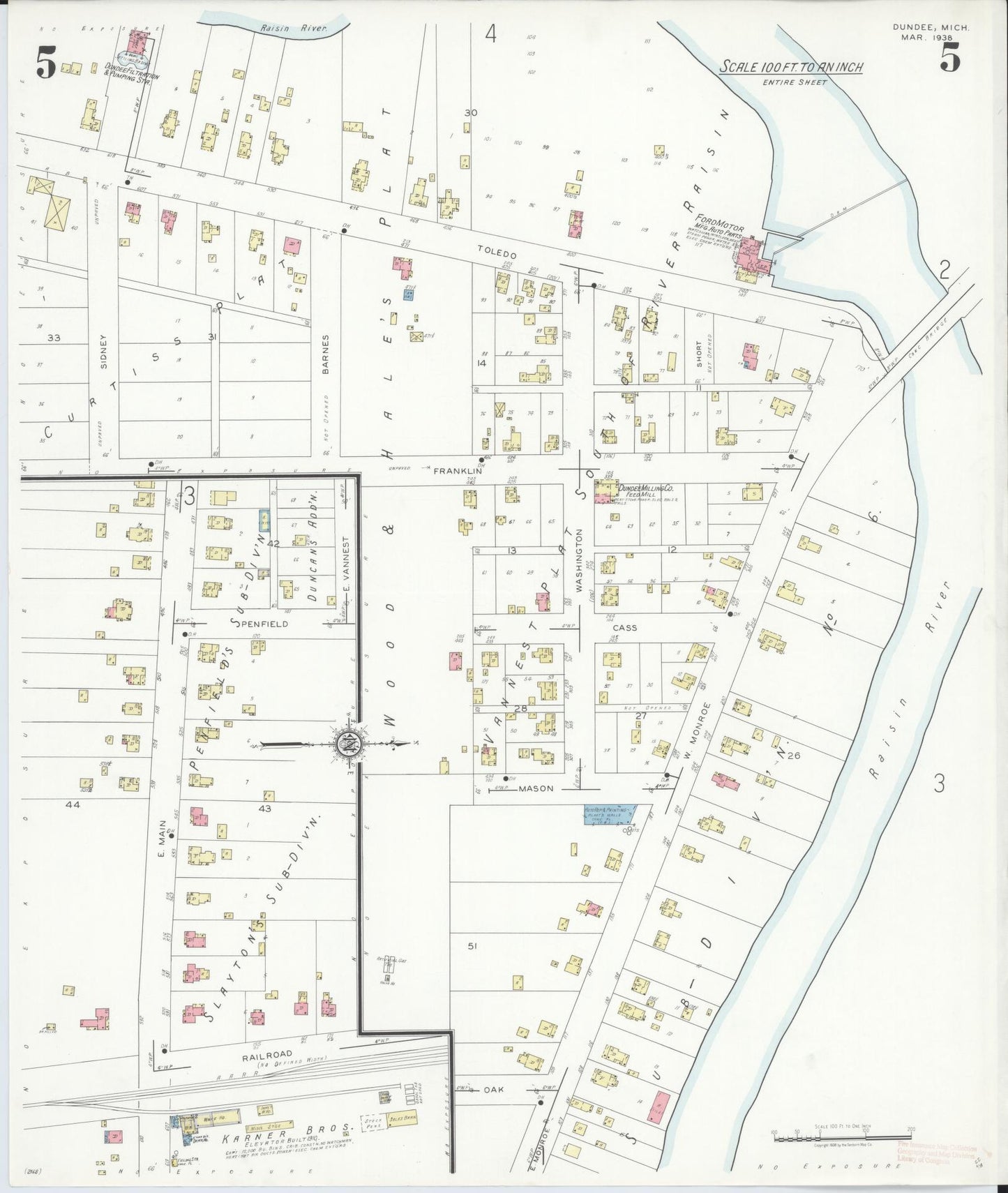 Sanborn Fire Insurance Map from Dundee, Monroe County, Michigan (1938), Sheet #0005 - Complete Map Set gallery image, historic Sanborn map, vintage wall art, Michigan Michigan