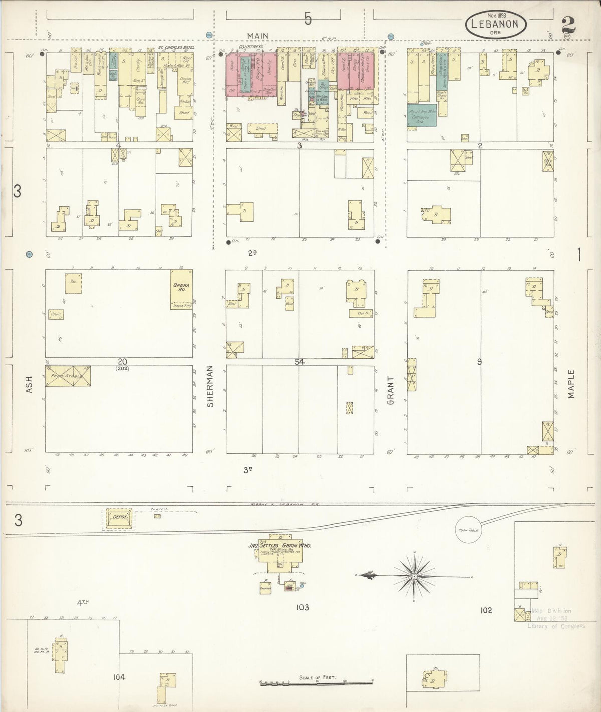 Sanborn Fire Insurance Map from Lebanon, Linn County, Oregon (1898), Sheet #0002 - Historic Sanborn Fire Insurance Map Print, vintage old map wall art, antique decor, genealogy gift, Oregon Oregon map