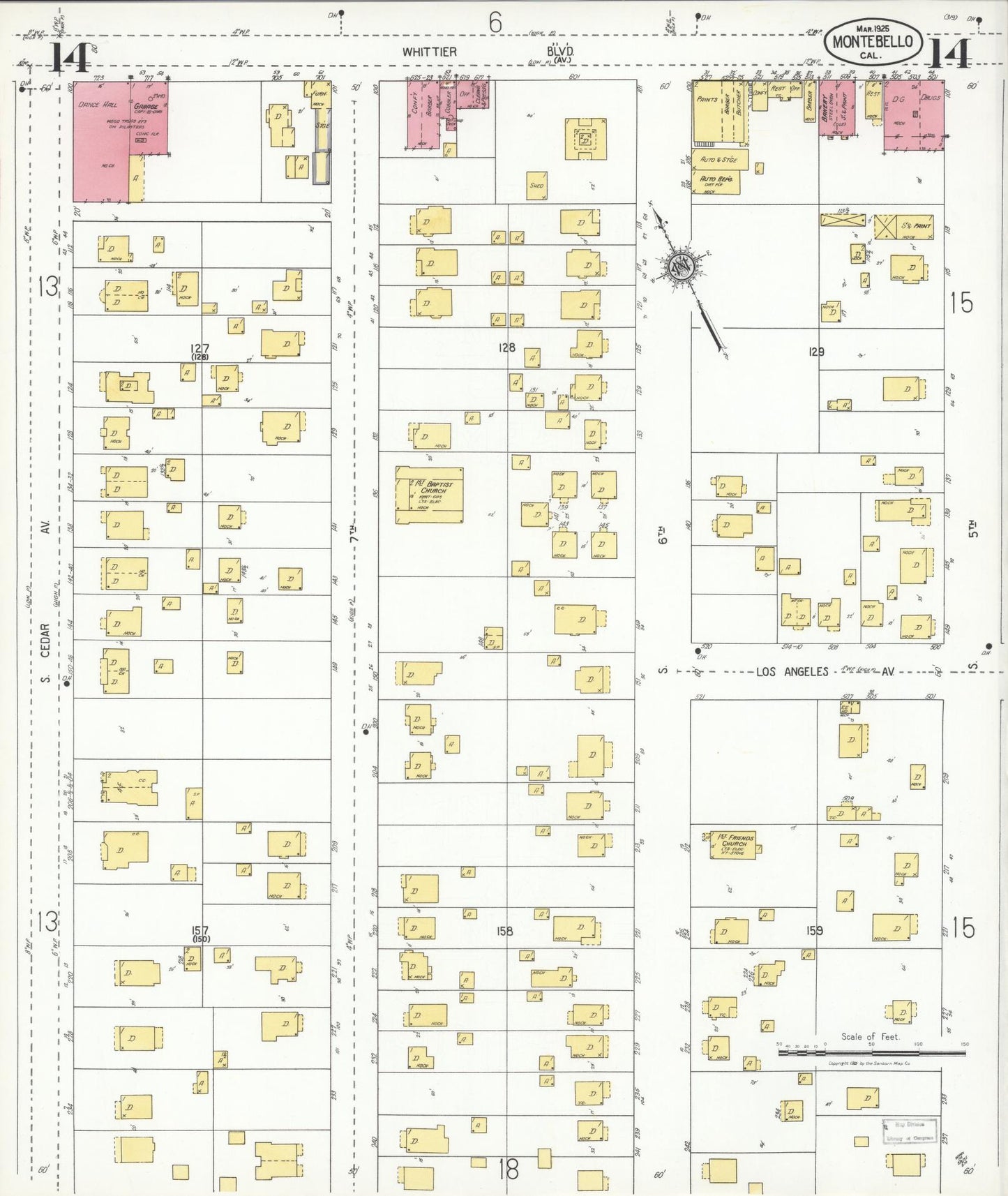 Sanborn Fire Insurance Map from Montebello, Los Angeles County, California (1925), Sheet #0014 - Historic Sanborn Fire Insurance Map Print, vintage old map wall art, antique decor, genealogy gift, California California map