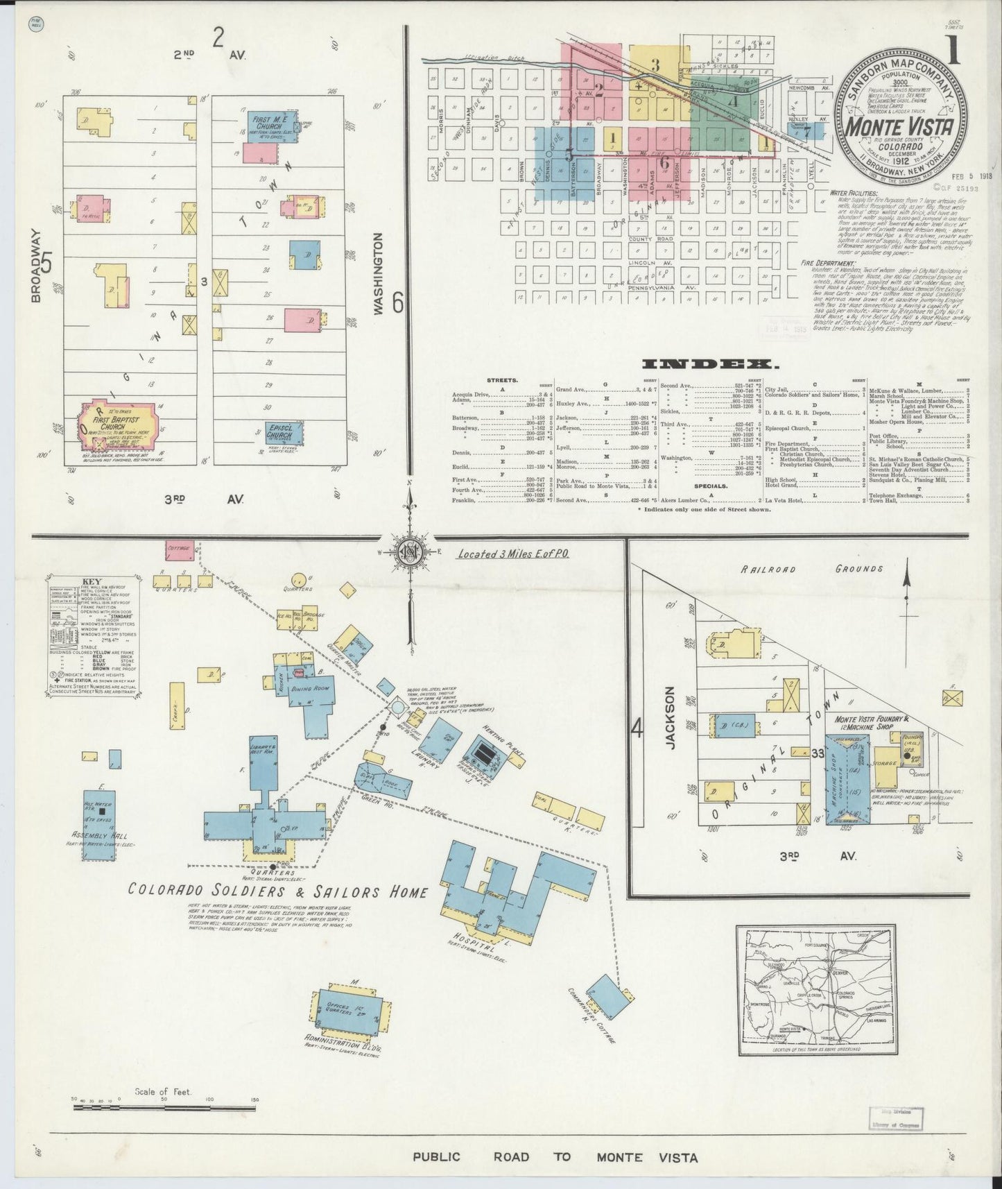 Sanborn Fire Insurance Map from Monte Vista, Rio Grande County, Colorado (1912), Sheet #0001 - Historic Sanborn Fire Insurance Map Print, vintage old map wall art, antique decor, genealogy gift, Colorado Colorado map