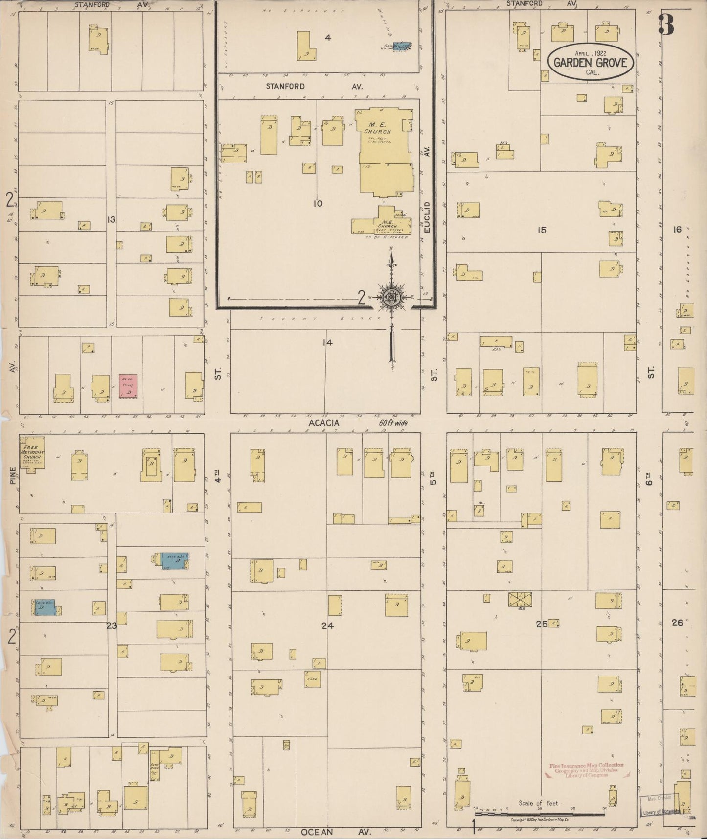 Sanborn Fire Insurance Map from Garden Grove, Orange County, California (1922), Sheet #0003 - Historic Sanborn Fire Insurance Map Print, vintage old map wall art, antique decor, genealogy gift, California California map
