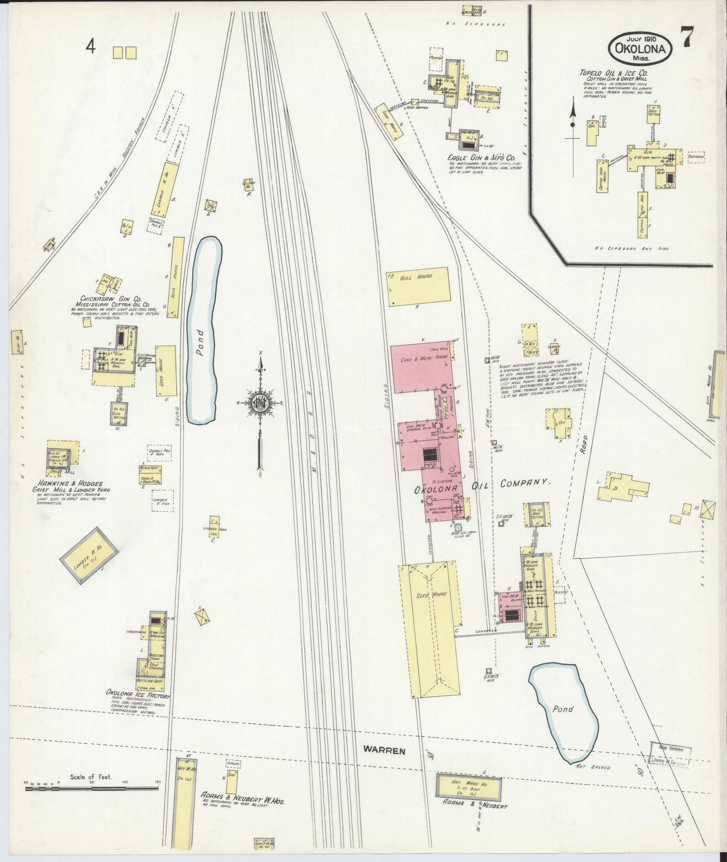 Sanborn Fire Insurance Map from Okolona, Chickasaw County, Mississippi (1910), Sheet #0007 - Complete Map Set gallery image, historic Sanborn map, vintage wall art, Mississippi Mississippi