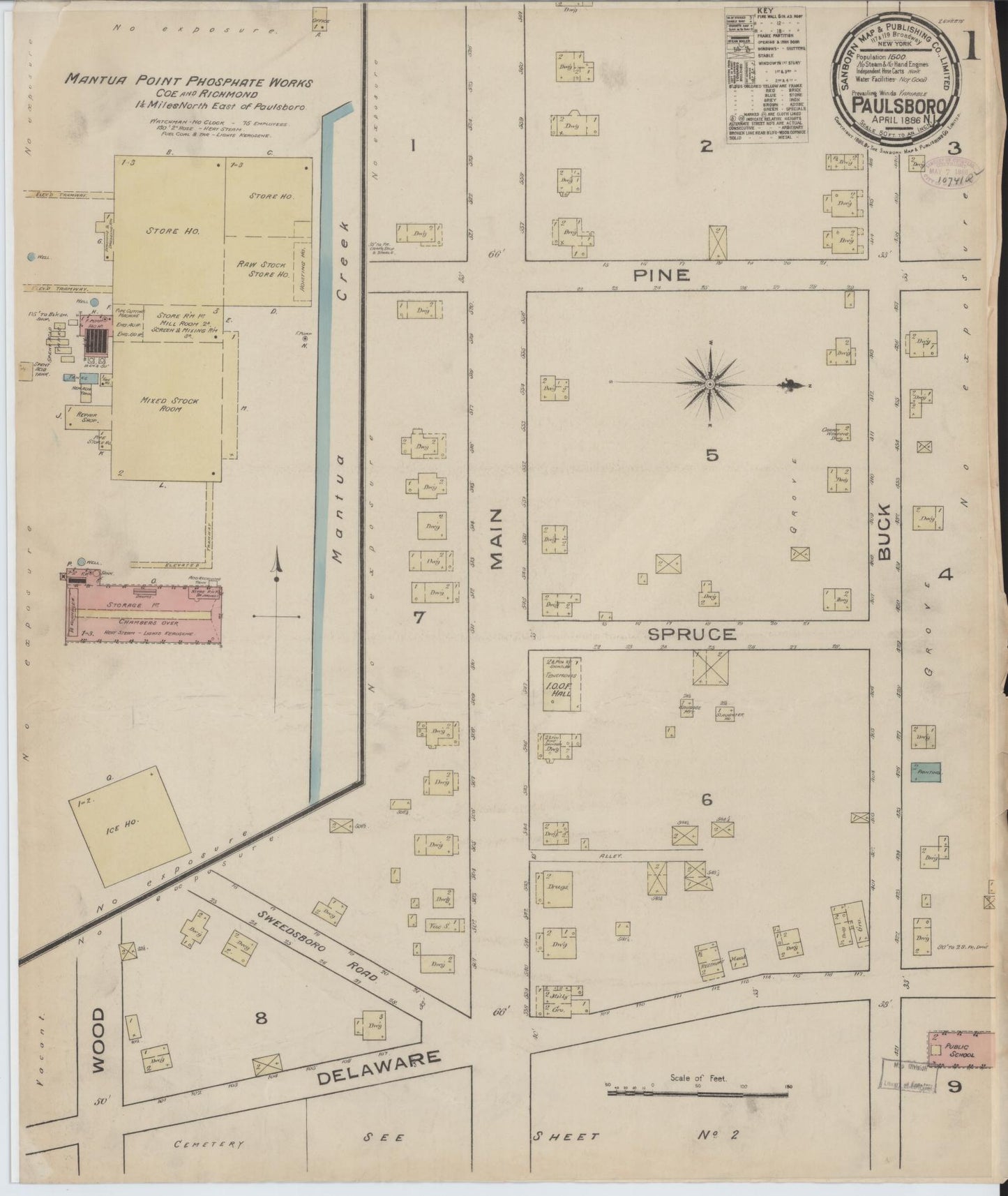 Sanborn Fire Insurance Map from Paulsboro, Gloucester County, New Jersey. (1886) – Historic Sanborn Fire Insurance Map Print