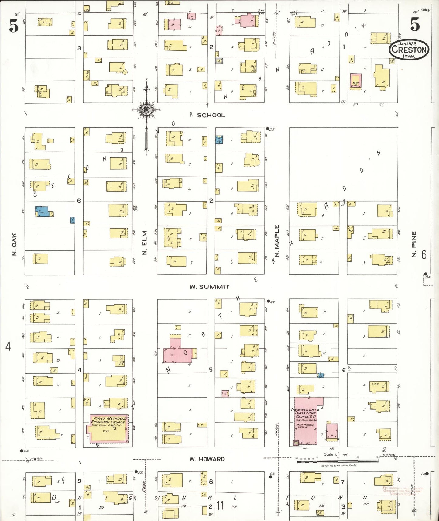 Sanborn Fire Insurance Map from Creston, Union County, Iowa (1923), Sheet #0005 - Historic Sanborn Fire Insurance Map Print, vintage old map wall art