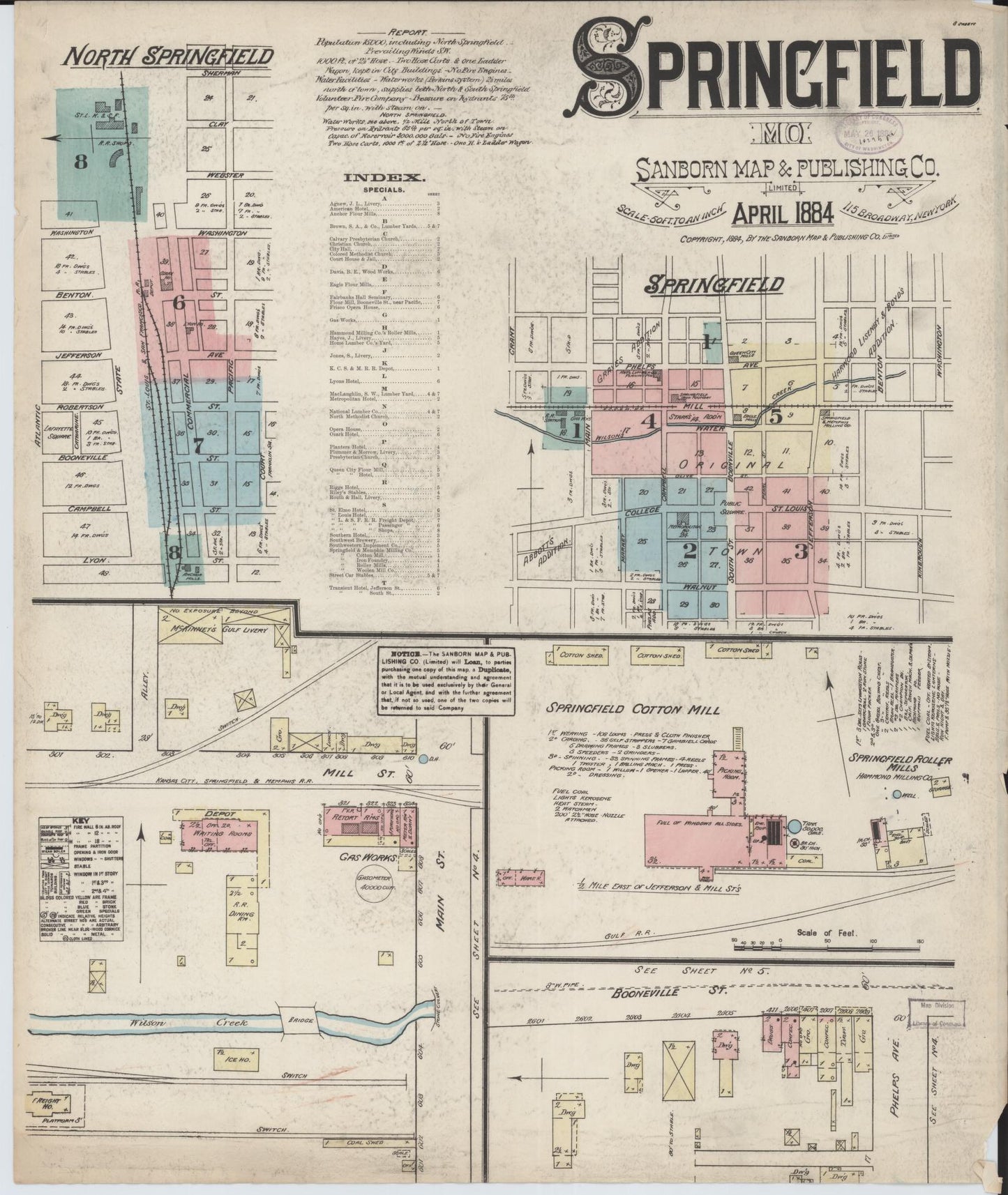 Sanborn Fire Insurance Map from Springfield, Greene County, Missouri (1884), Sheet #0001 - Historic Sanborn Fire Insurance Map Print, vintage old map wall art, antique decor, genealogy gift, Missouri Missouri map