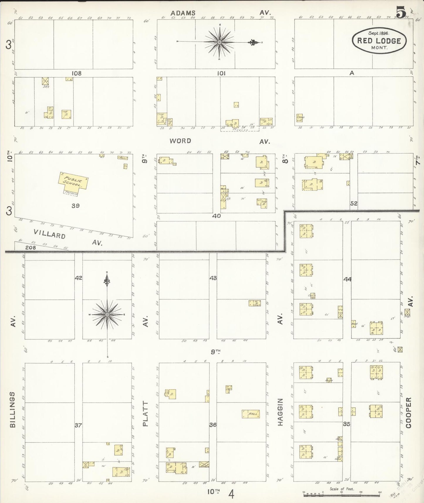 Sanborn Fire Insurance Map from Red Lodge, Carbon County, Montana (1896), Sheet #0005 - Complete Map Set gallery image, historic Sanborn map, vintage wall art, Montana Montana