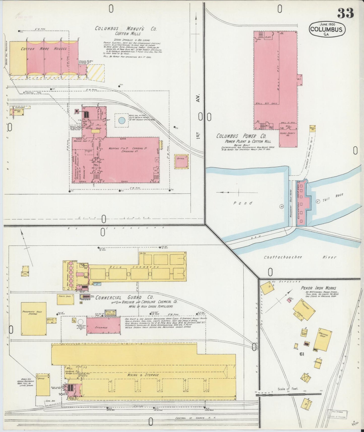 Sanborn Fire Insurance Map from Columbus, Muscogee County, Georgia (1900), Sheet #0033 - Historic Sanborn Fire Insurance Map Print, vintage old map wall art, antique decor, genealogy gift, Georgia Georgia map