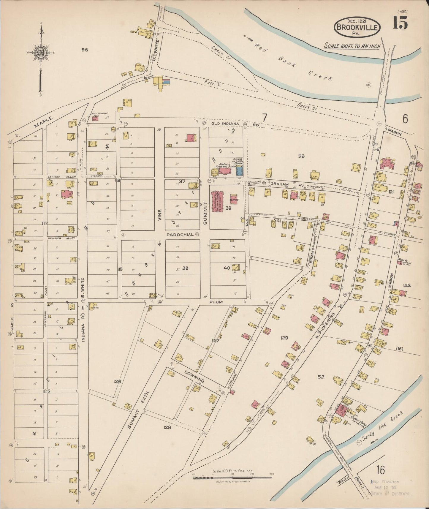 Sanborn Fire Insurance Map from Brookville, Jefferson County, Pennsylvania (1921), Sheet #0015 - Historic Sanborn Fire Insurance Map Print, vintage old map wall art, antique decor, genealogy gift, Pennsylvania Pennsylvania map