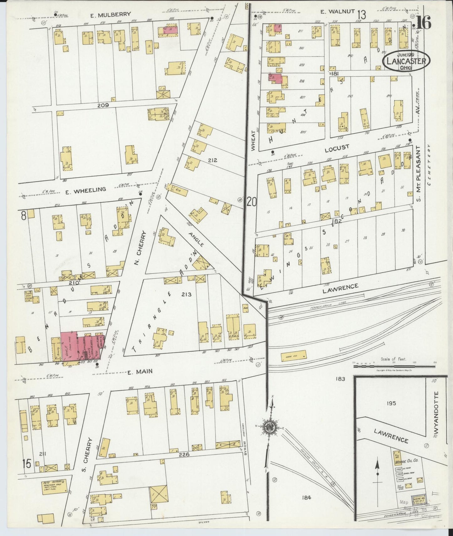 Sanborn Fire Insurance Map from Lancaster, Fairfield County, Ohio (1919), Sheet #0016 - Complete Map Set gallery image, historic Sanborn map, vintage wall art, Ohio Ohio