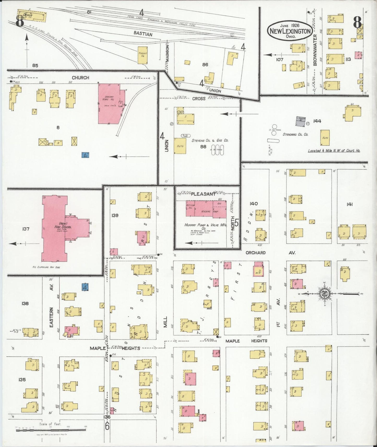 Sanborn Fire Insurance Map from New Lexington, Perry County, Ohio (1926), Sheet #0008 - Complete Map Set gallery image, historic Sanborn map, vintage wall art, Ohio Ohio