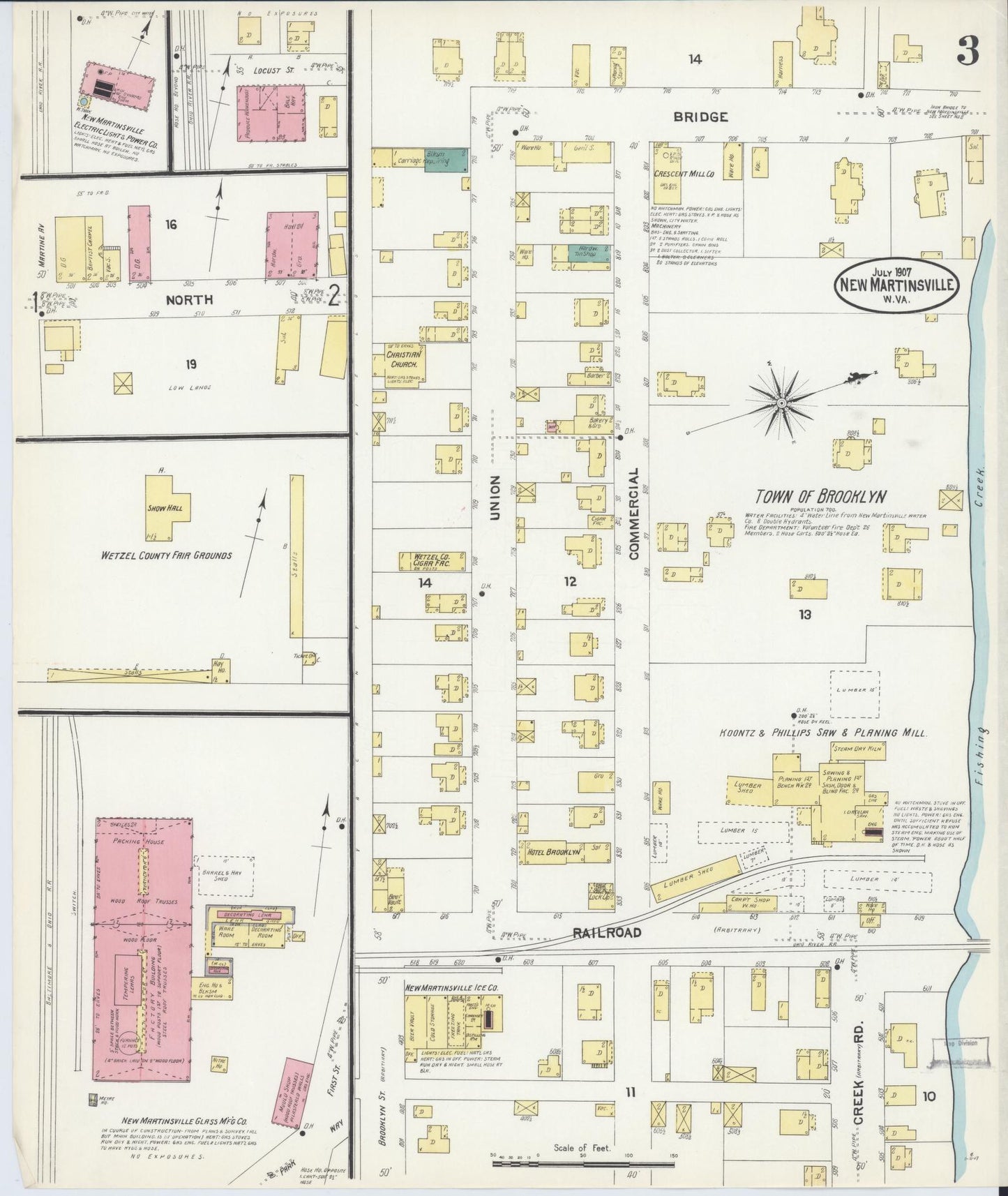 Sanborn Fire Insurance Map from New Martinsville, Wetzel County, West Virginia (1907), Sheet #0003 - Complete Map Set gallery image, historic Sanborn map, vintage wall art, West Virginia West Virginia