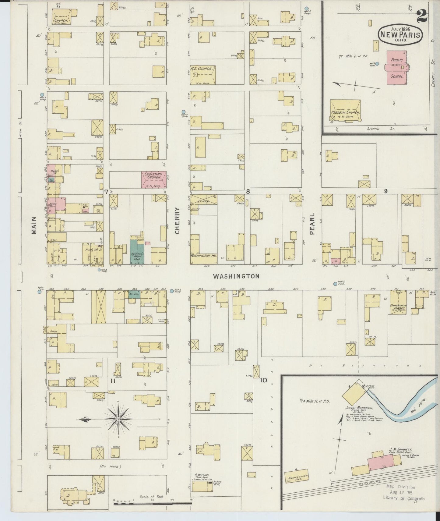 Sanborn Fire Insurance Map from New Paris, Preble County, Ohio (1895), Sheet #0002 - Historic Sanborn Fire Insurance Map Print, vintage old map wall art, antique decor, genealogy gift, Ohio Ohio map
