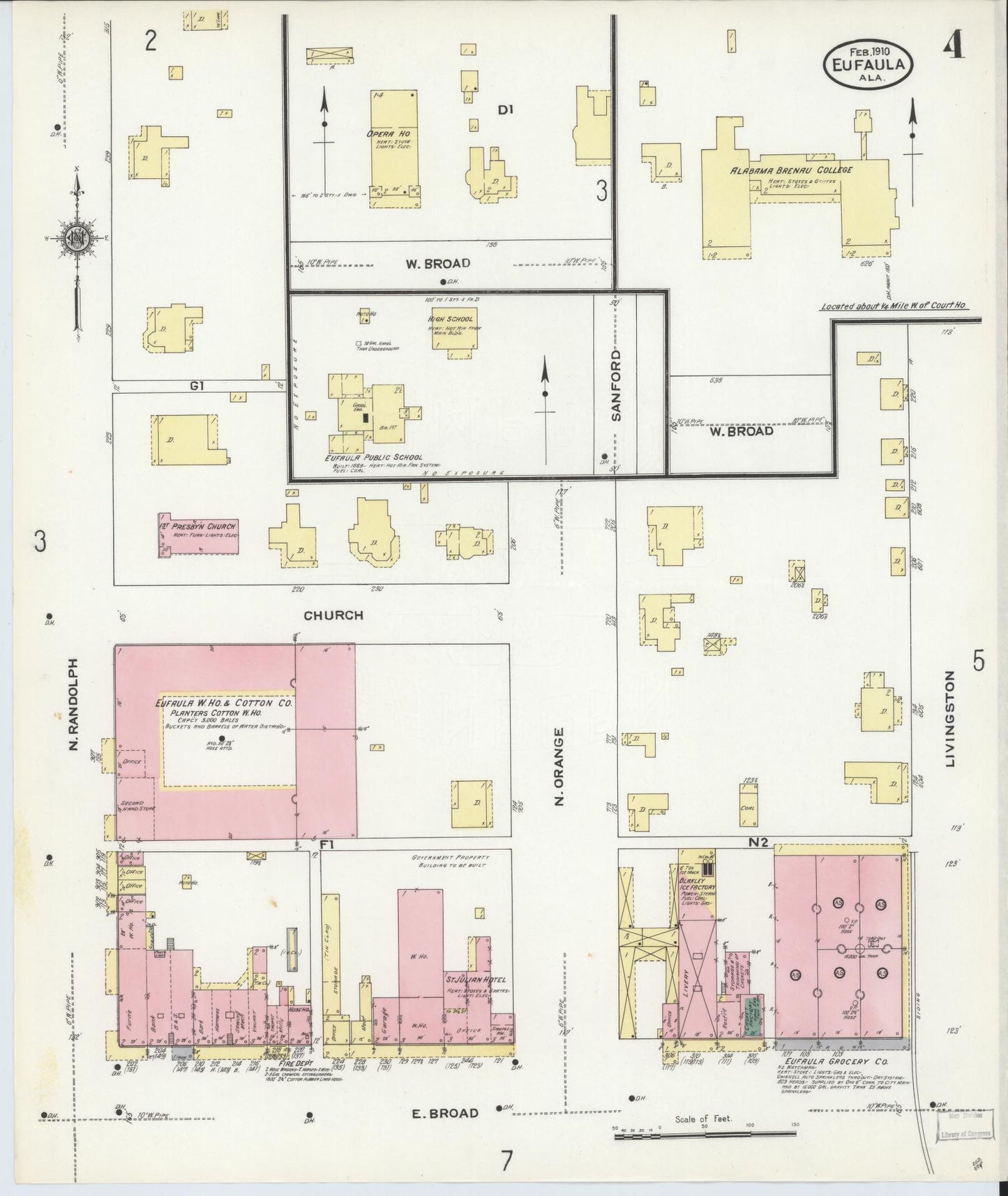 Sanborn Fire Insurance Map from Eufaula, Barbour County, Alabama (1910), Sheet #0004 - Historic Sanborn Fire Insurance Map Print, vintage old map wall art, antique decor, genealogy gift, Alabama Alabama map