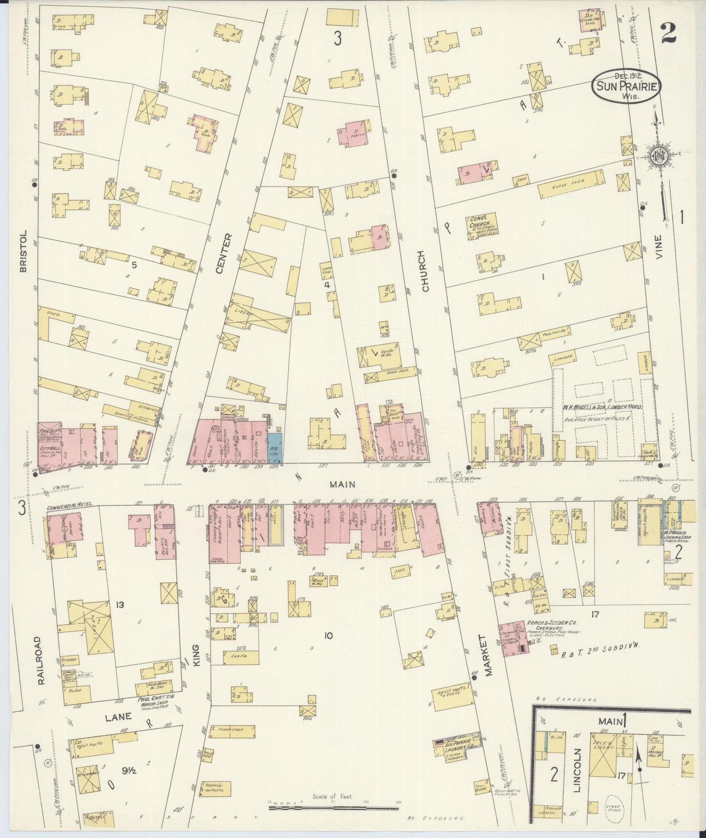 Sanborn Fire Insurance Map from Sun Prairie, Dane County, Wisconsin (1912), Sheet #0002 - Historic Sanborn Fire Insurance Map Print, vintage old map wall art, antique decor, genealogy gift, Wisconsin Wisconsin map