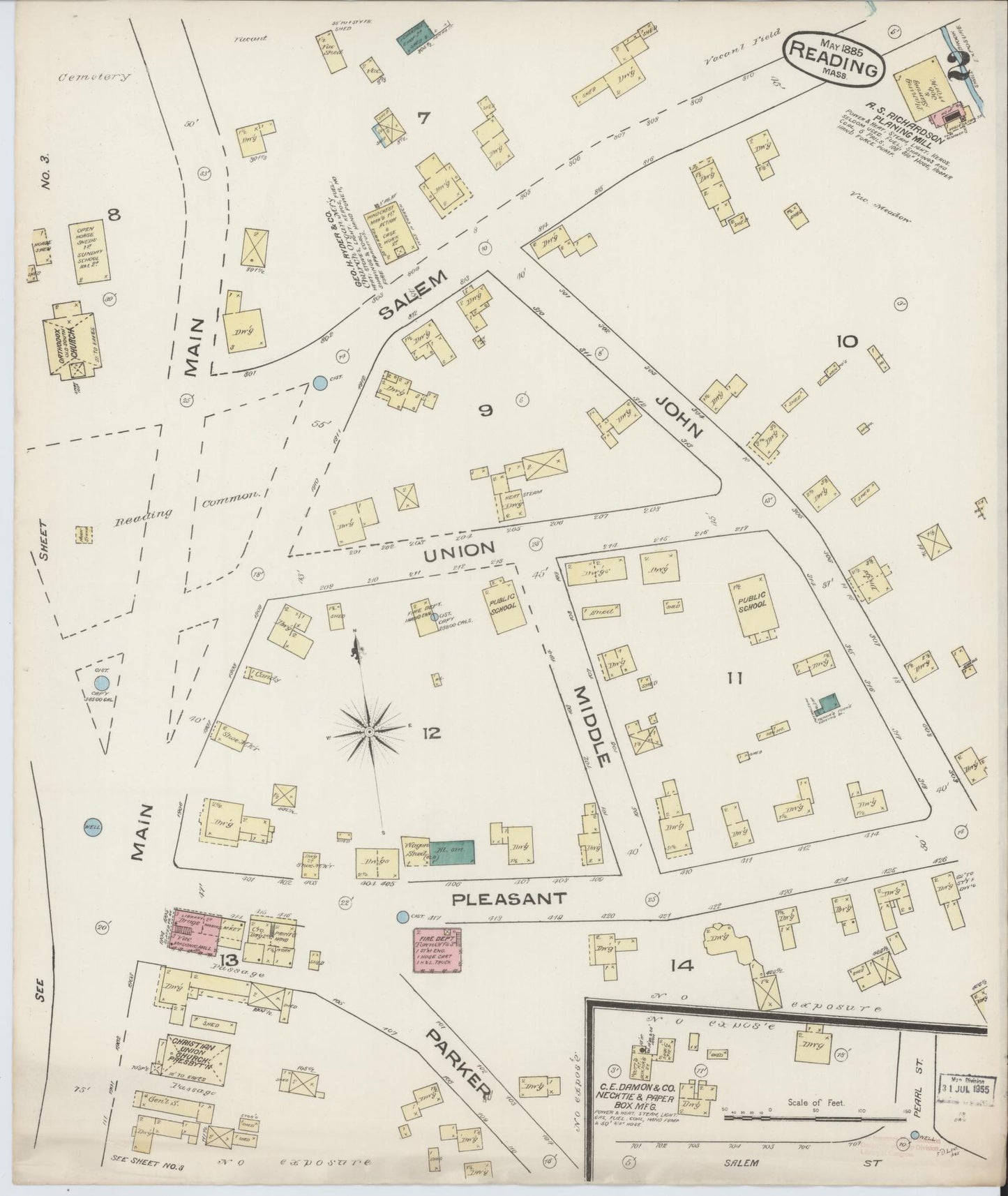 Sanborn Fire Insurance Map from Reading, Middlesex County, Massachusetts (1885), Sheet #0002 - Historic Sanborn Fire Insurance Map Print, vintage old map wall art, antique decor, genealogy gift, Massachusetts Massachusetts map