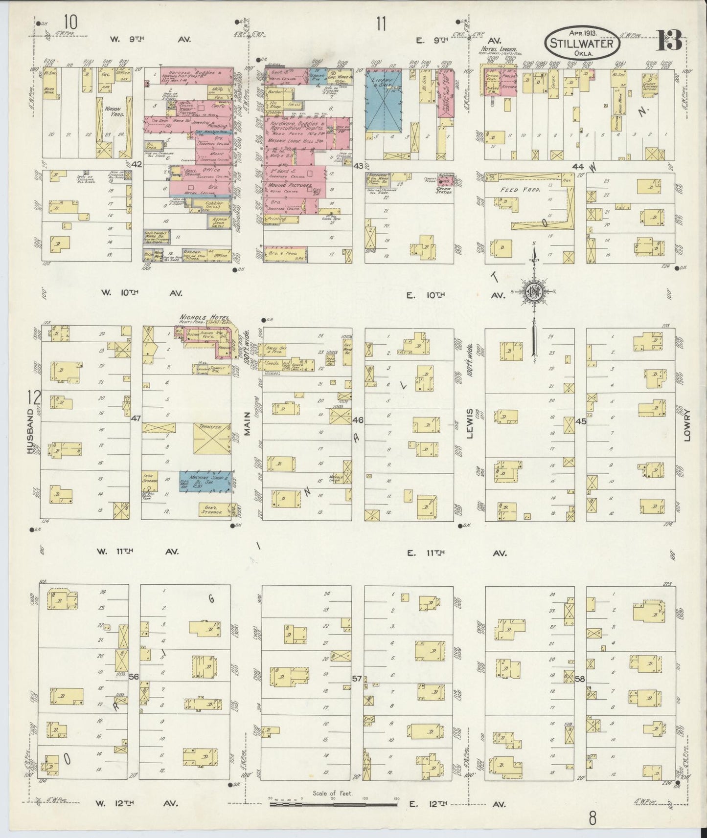 Sanborn Fire Insurance Map from Stillwater, Payne County, Oklahoma (1913), Sheet #0013 - Complete Map Set gallery image, historic Sanborn map, vintage wall art, Oklahoma Oklahoma