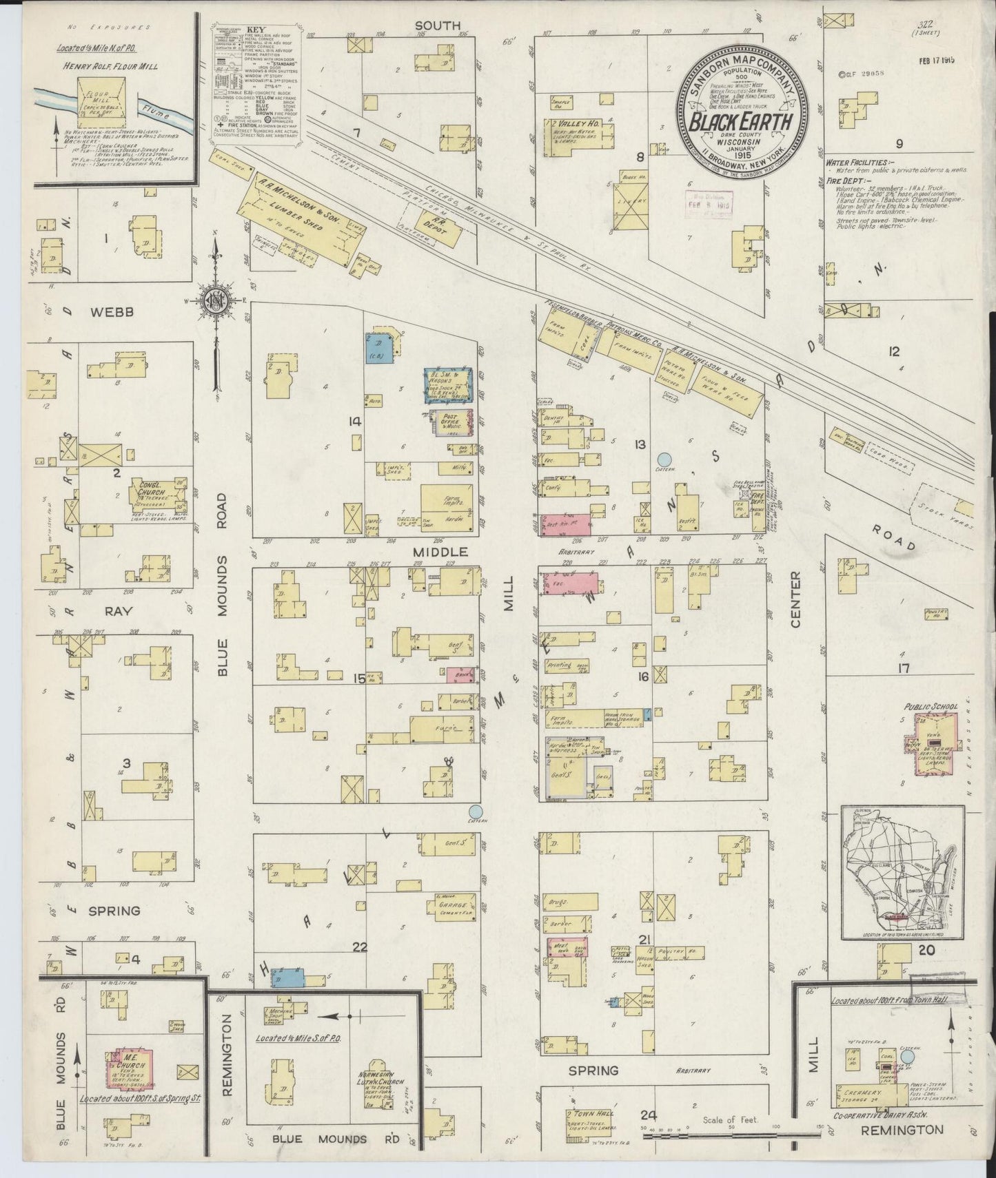 Sanborn Fire Insurance Map from Black Earth, Dane County, Wisconsin (1915), Sheet #0001 - Historic Sanborn Fire Insurance Map Print, vintage old map wall art, antique decor, genealogy gift, Wisconsin Wisconsin map