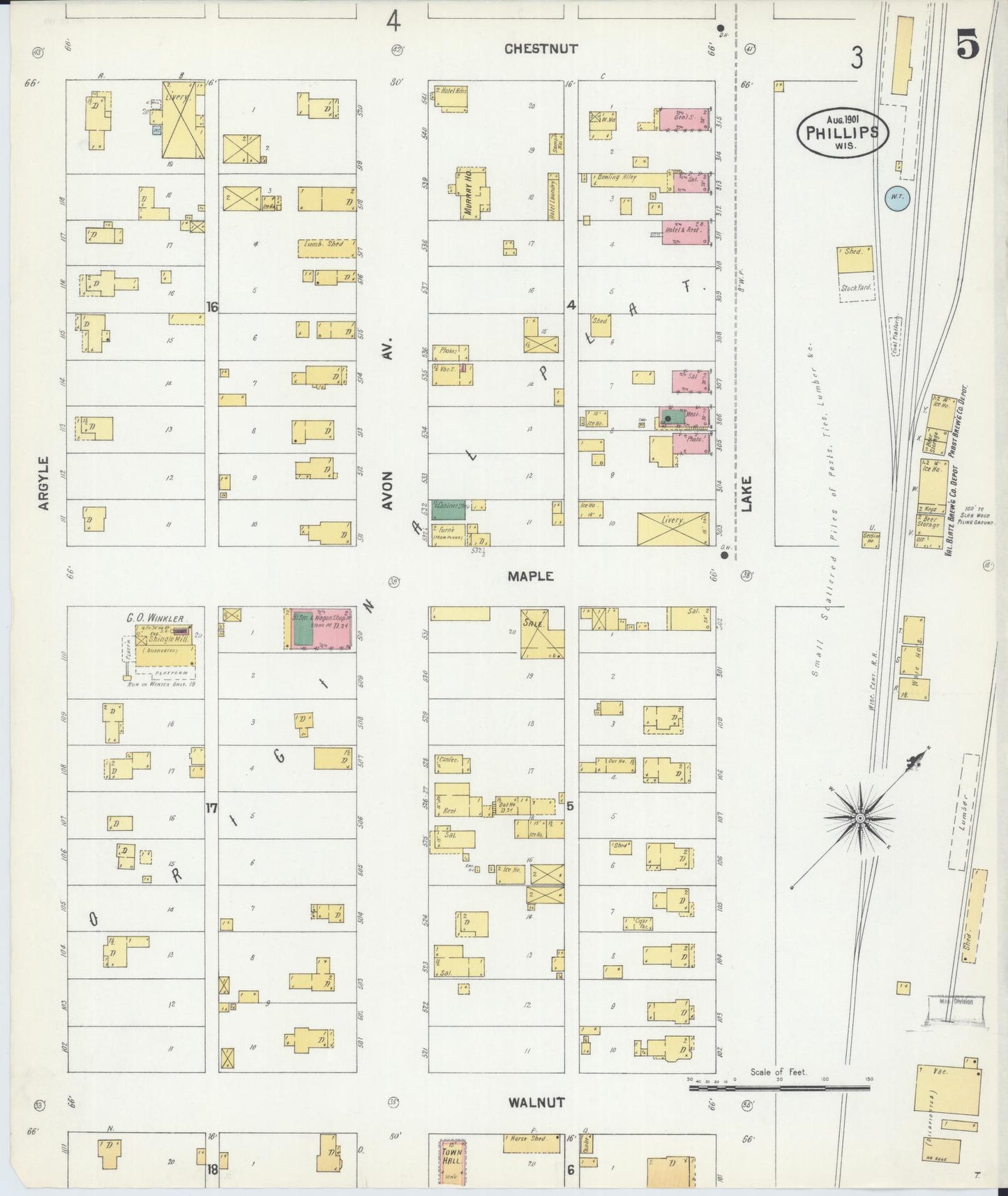 Sanborn Fire Insurance Map from Phillips, Price County, Wisconsin (1901), Sheet #0005 - Historic Sanborn Fire Insurance Map Print, vintage old map wall art, antique decor, genealogy gift, Wisconsin Wisconsin map